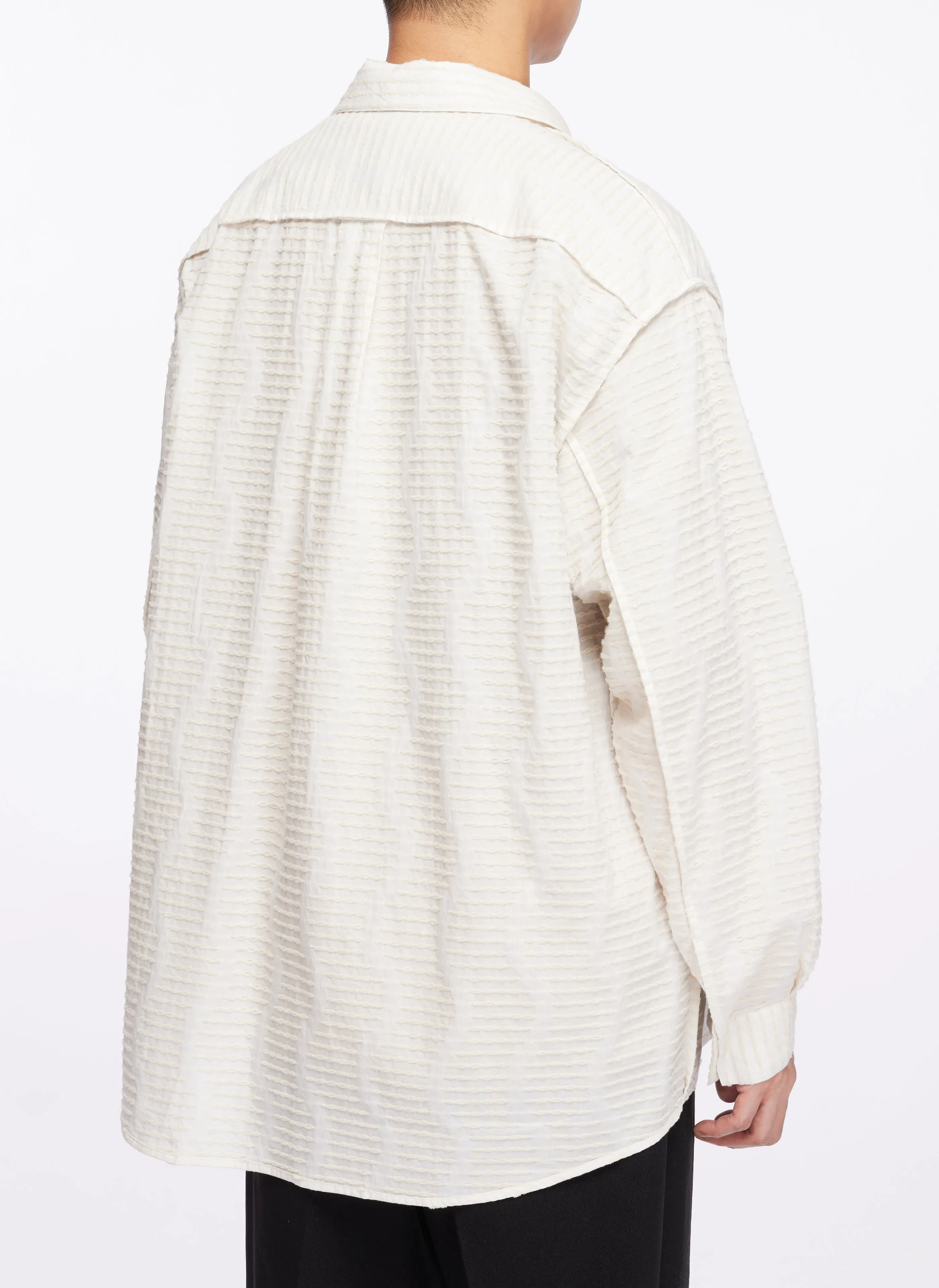 Albini Cotton Jacquard Long Sleeve Open Collar Shirt