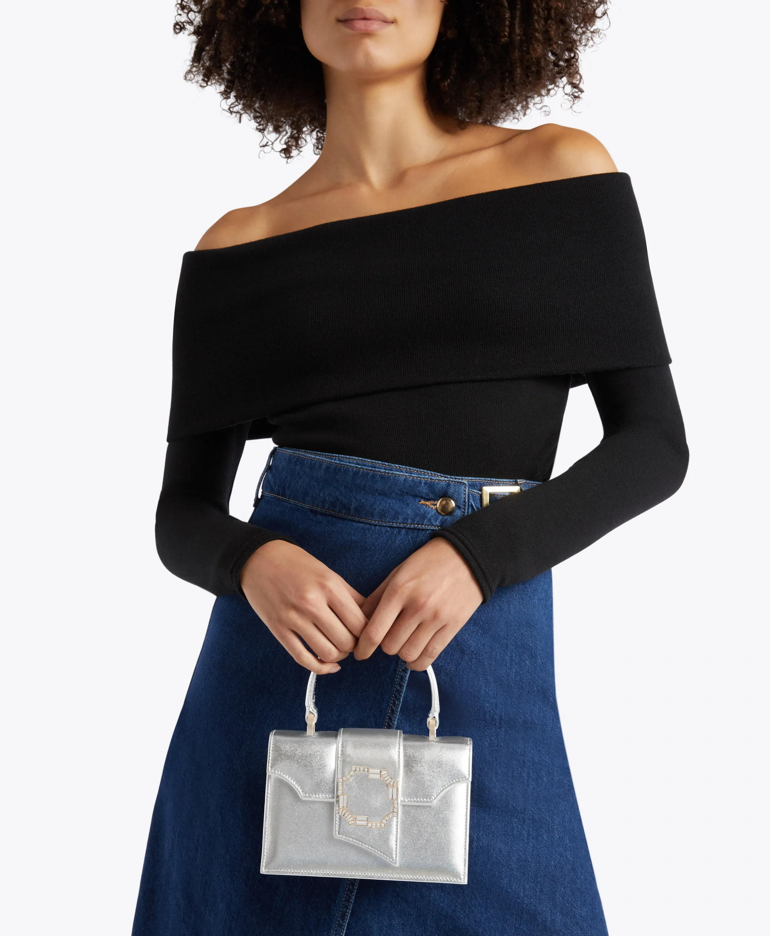 Audrey Silver Leather Mini Handbag