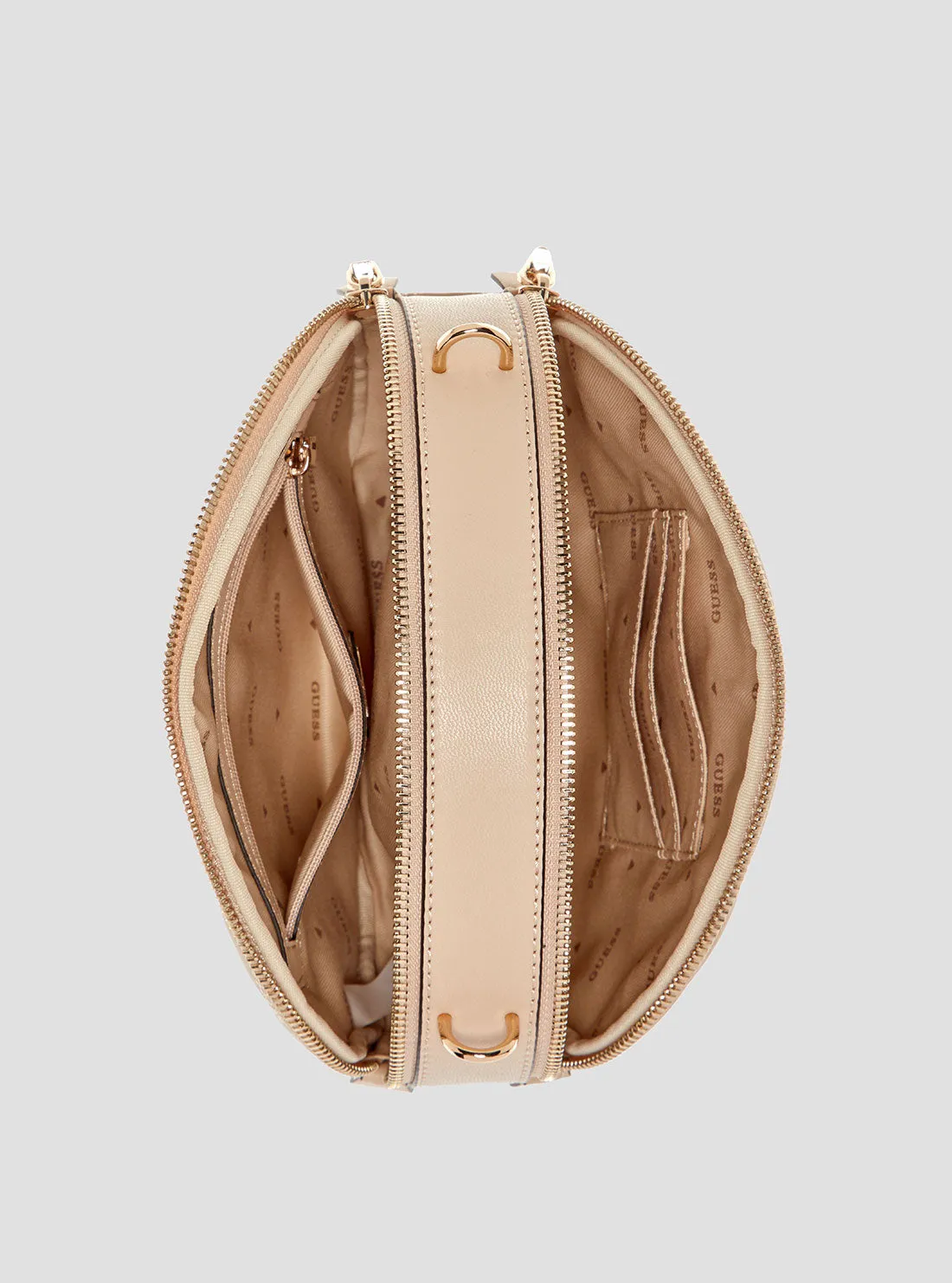Beige Tamsin Double Zip Crossbody Bag