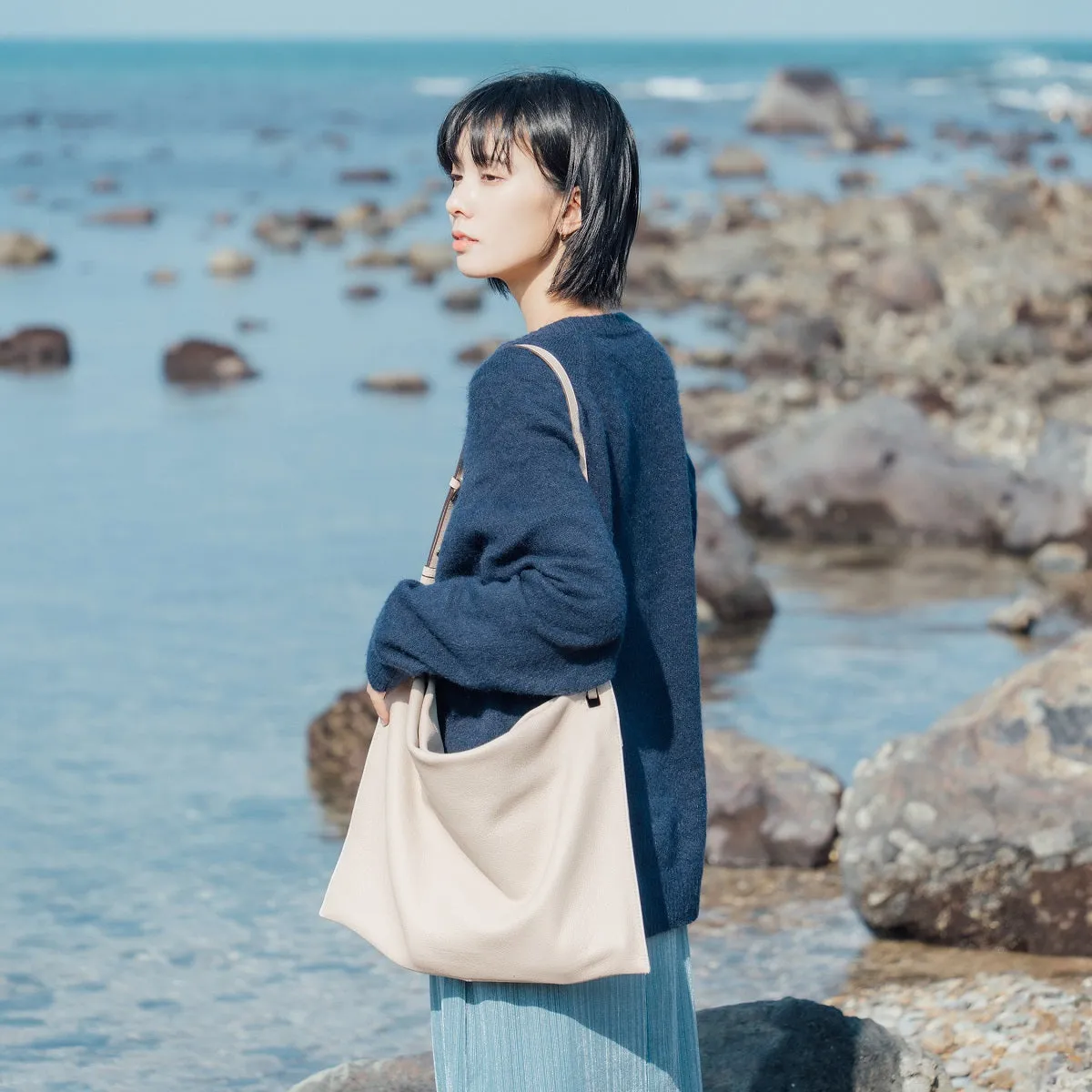 Breezy East-West Leather Tote