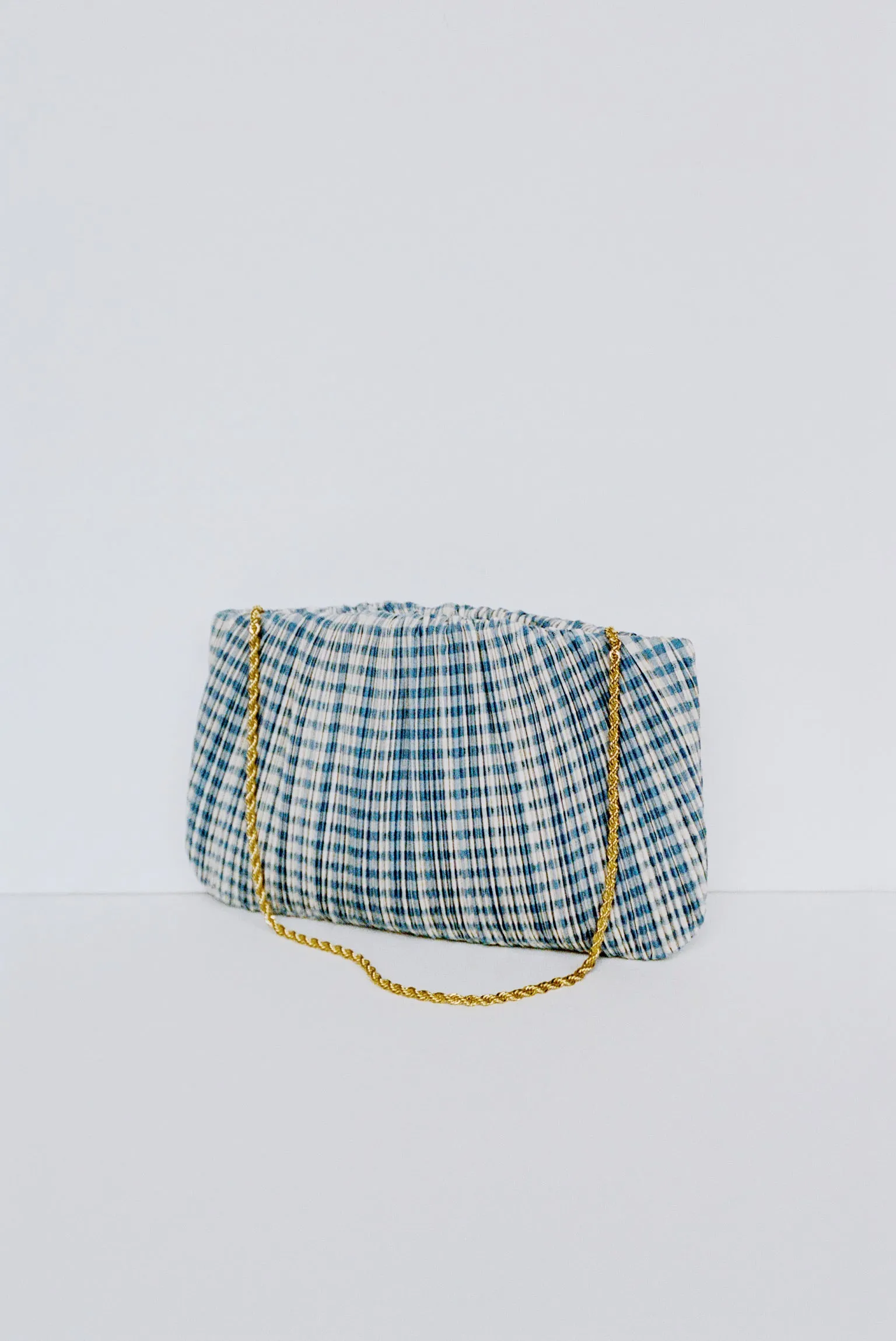 Brit Blue Gingham Pleated Clutch
