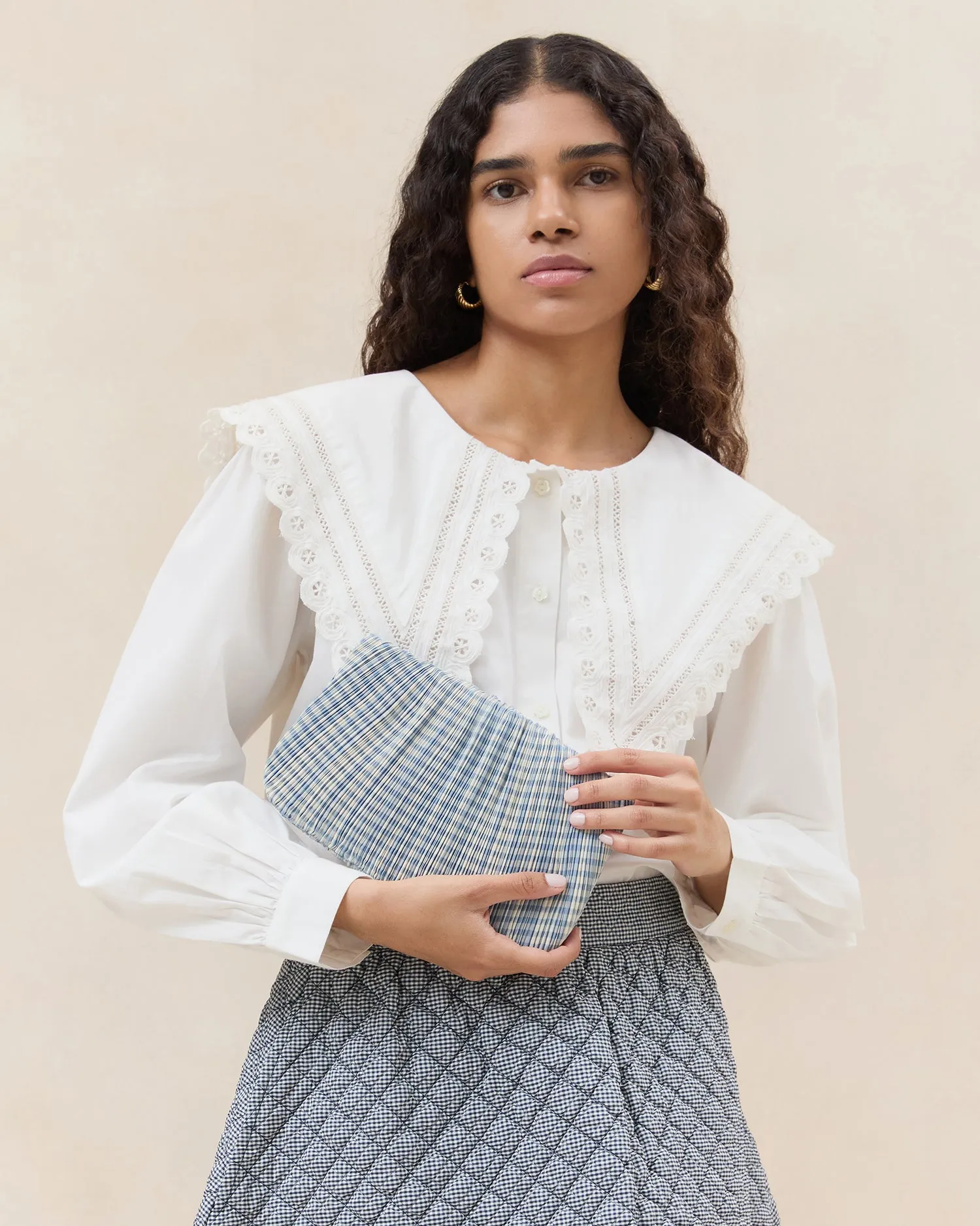 Brit Blue Gingham Pleated Clutch
