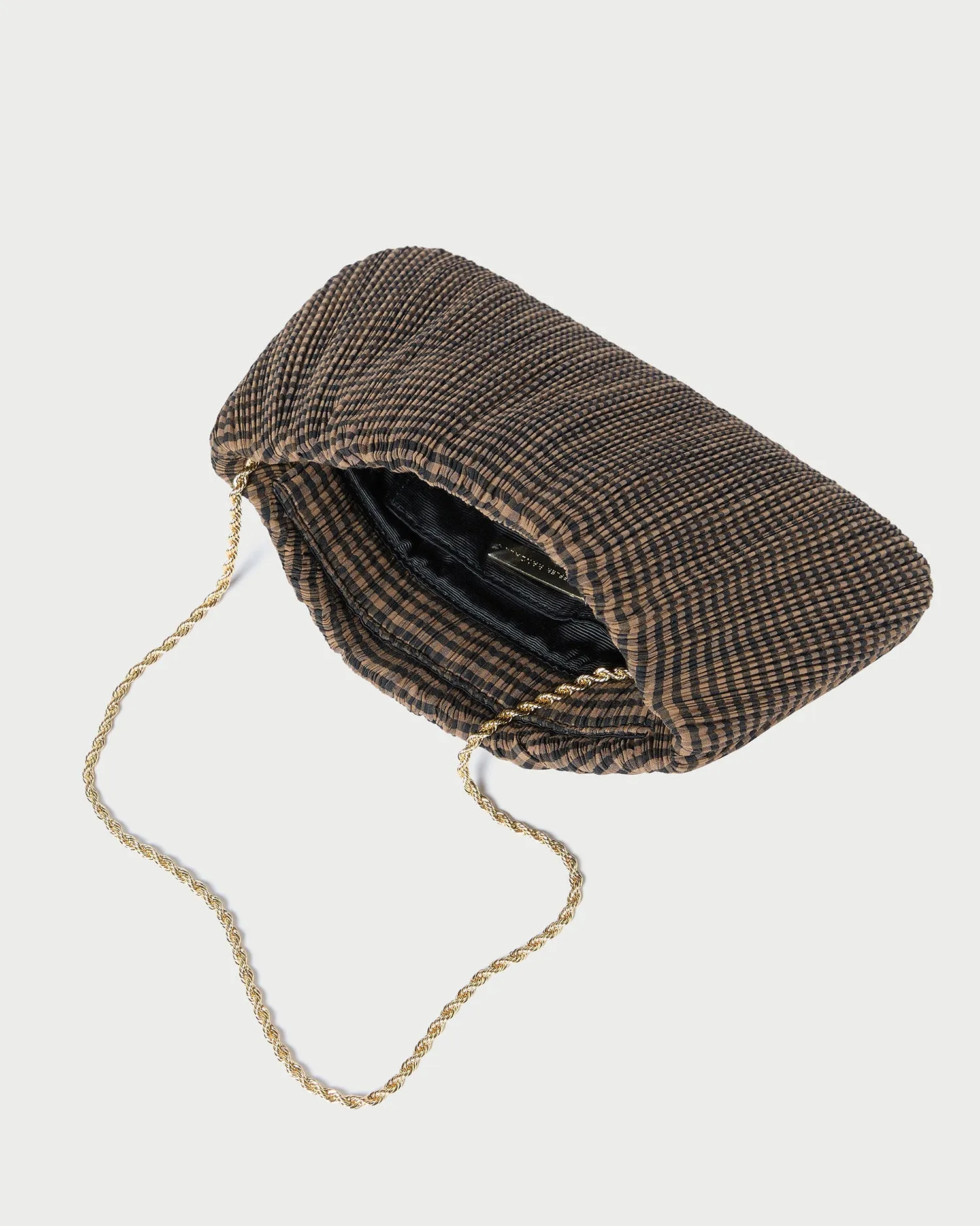 Brit Brown/Black Check Pleated Clutch
