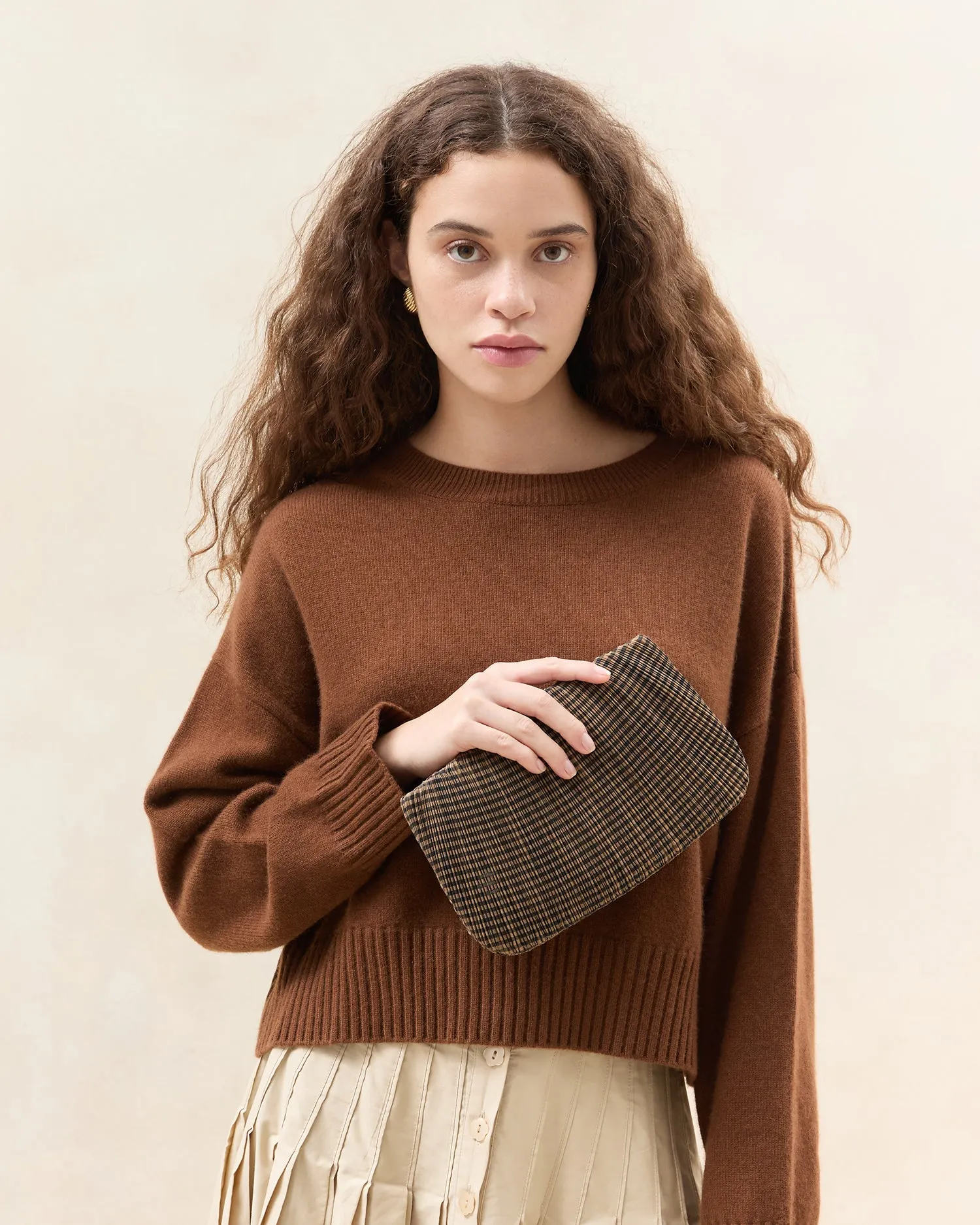 Brit Brown/Black Check Pleated Clutch