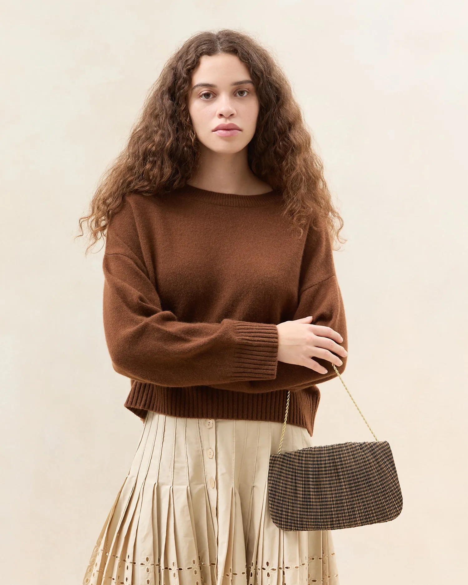 Brit Brown/Black Check Pleated Clutch