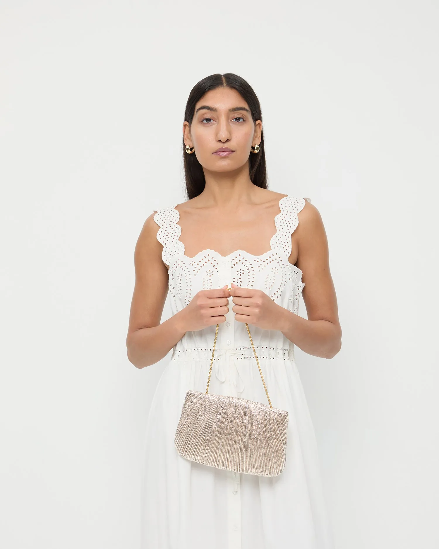 Brit Champagne Flat Pleated Clutch