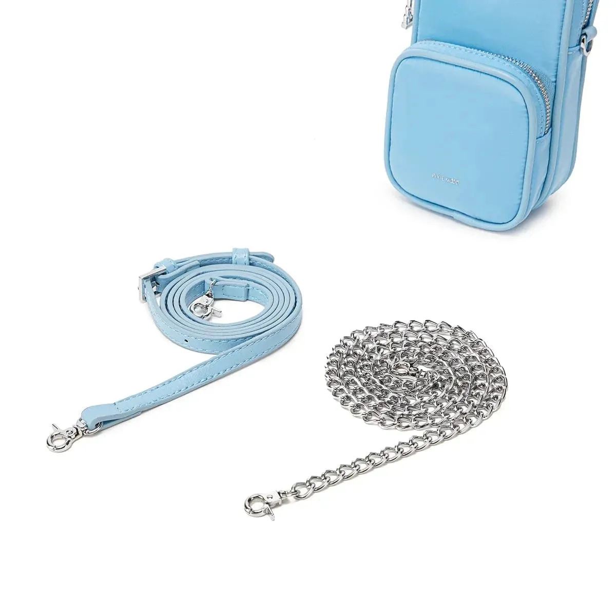 Cassandra Vegan Leather Phone Crossbody | Light Blue Nylon