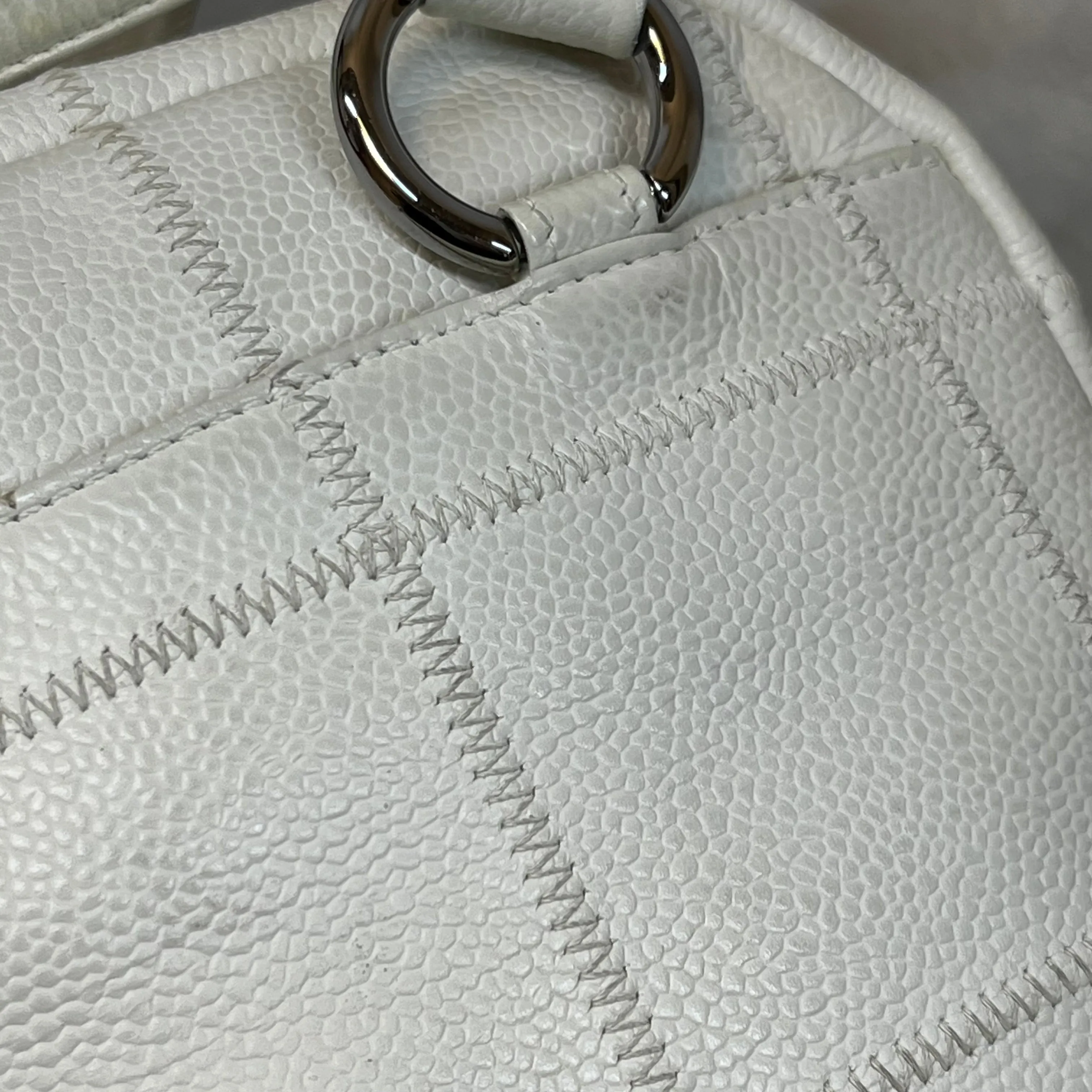 CHANEL LAX Bowler White Caviar Square Stitched Satchel Bag