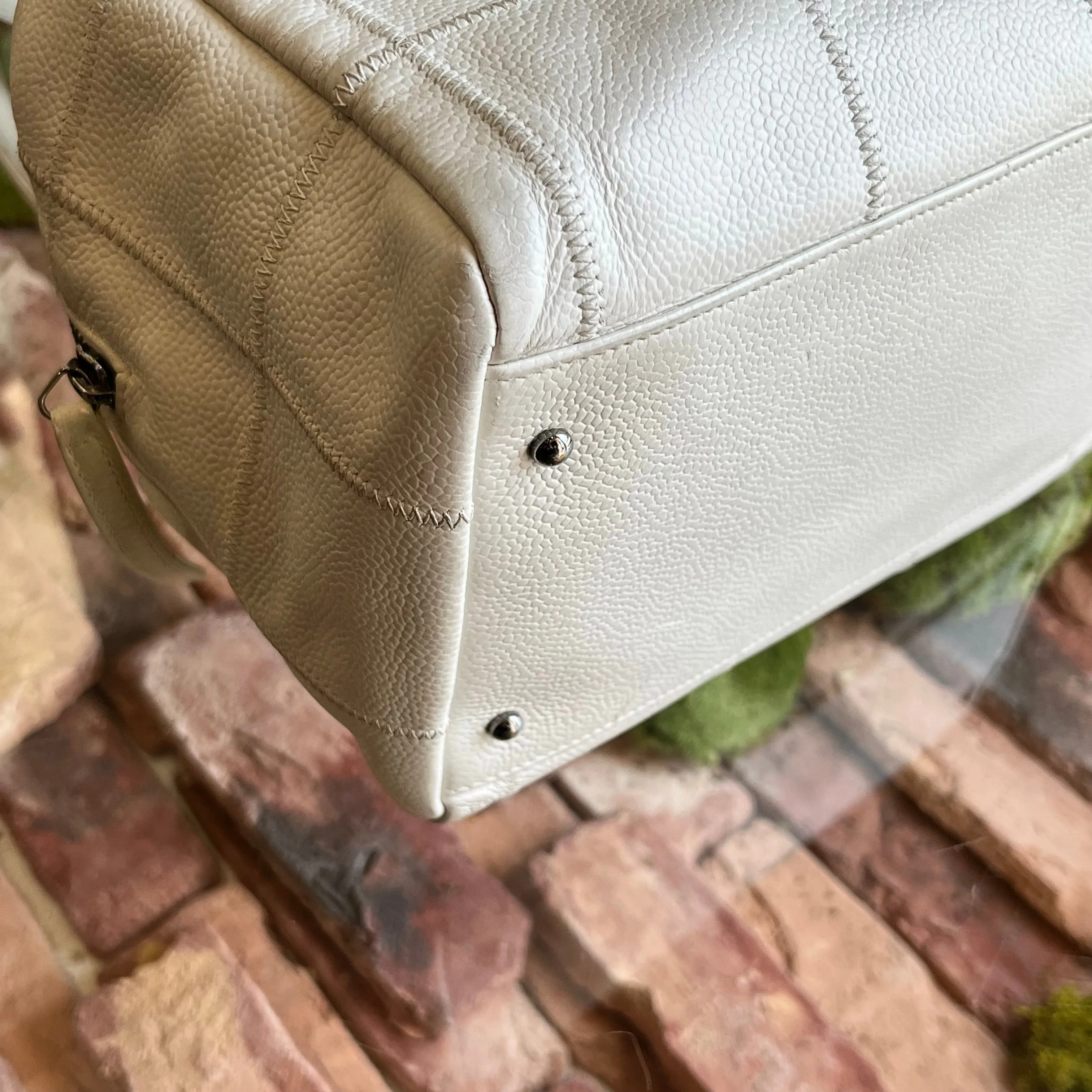 CHANEL LAX Bowler White Caviar Square Stitched Satchel Bag