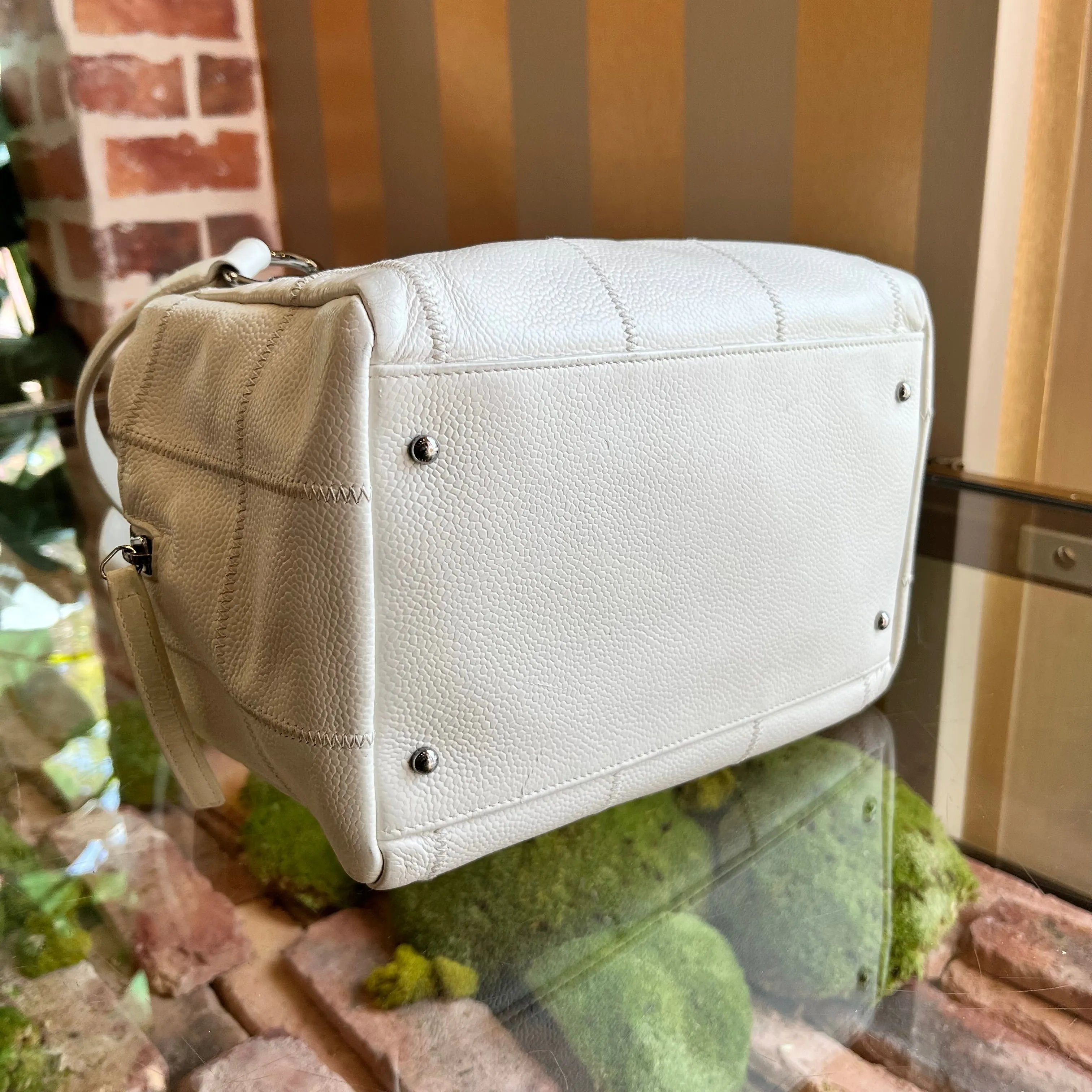 CHANEL LAX Bowler White Caviar Square Stitched Satchel Bag