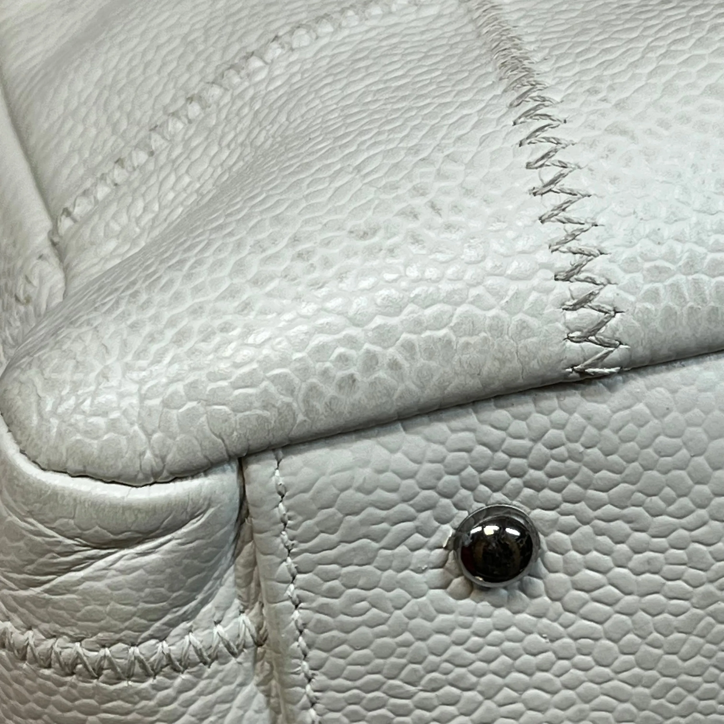 CHANEL LAX Bowler White Caviar Square Stitched Satchel Bag