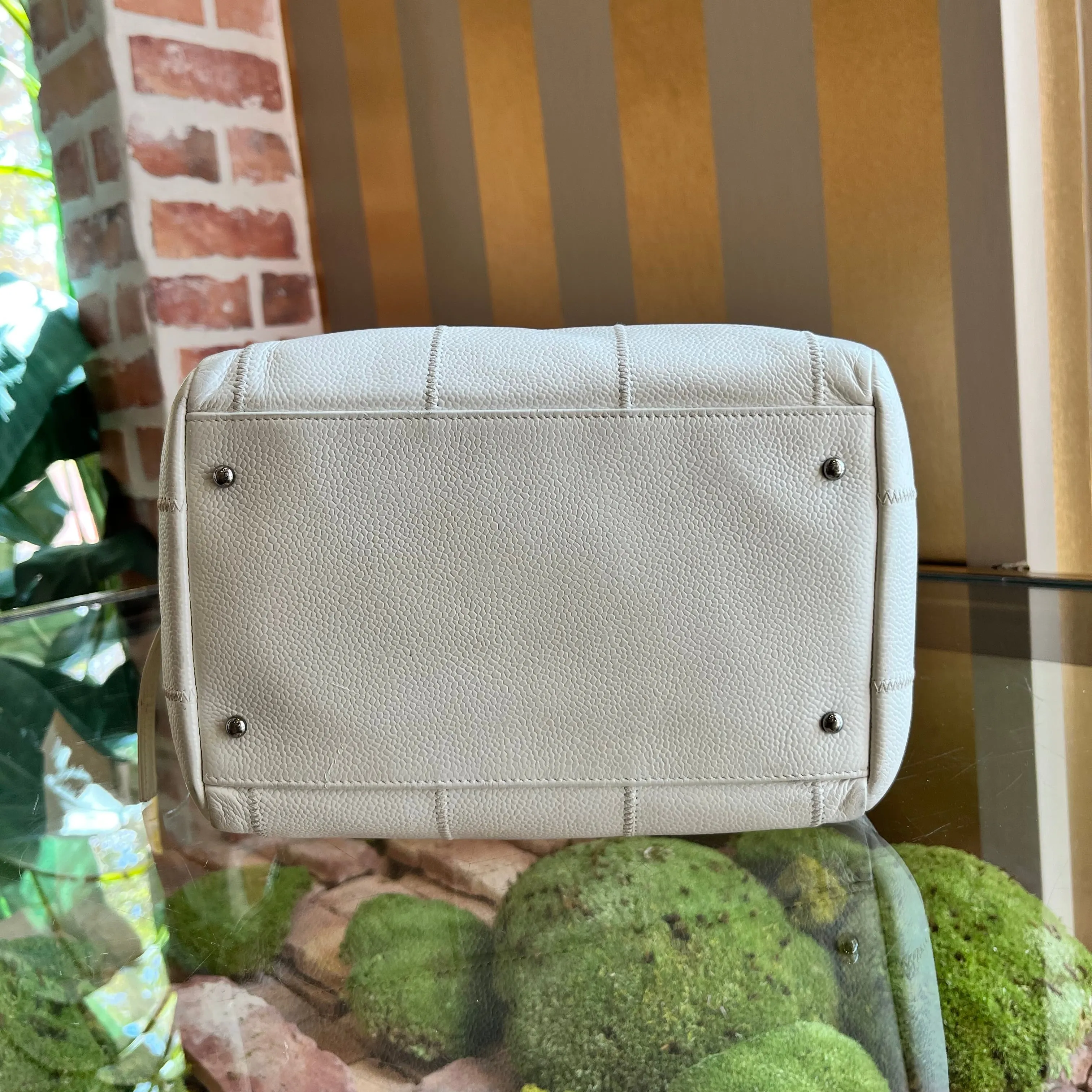 CHANEL LAX Bowler White Caviar Square Stitched Satchel Bag