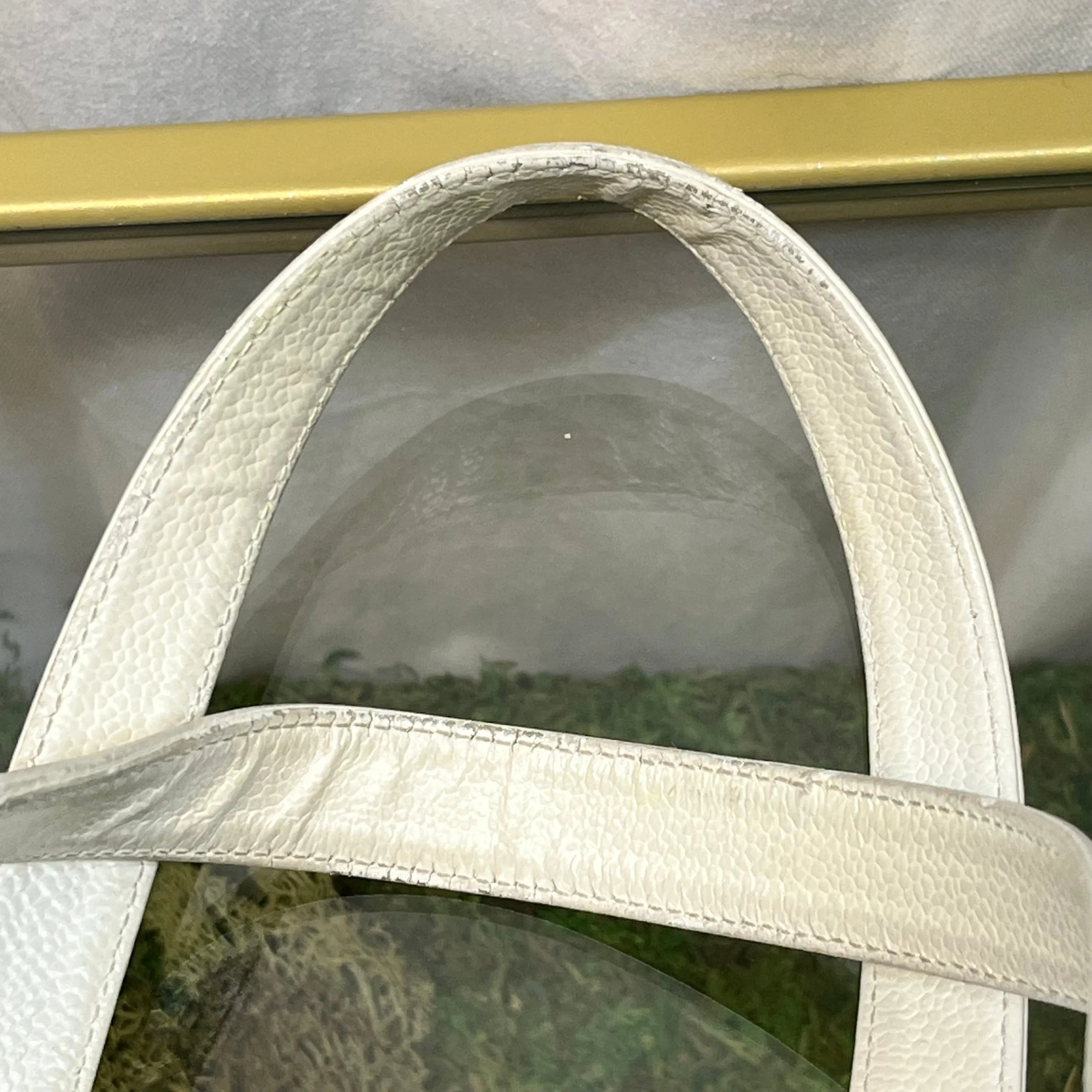 CHANEL LAX Bowler White Caviar Square Stitched Satchel Bag
