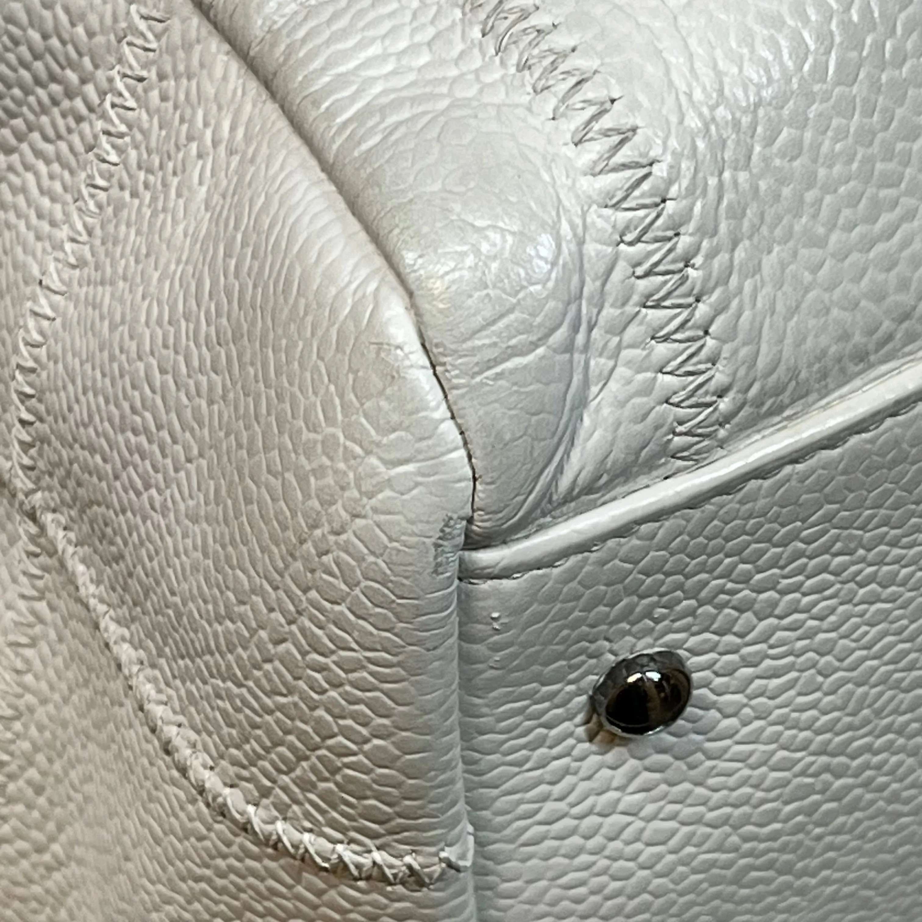 CHANEL LAX Bowler White Caviar Square Stitched Satchel Bag