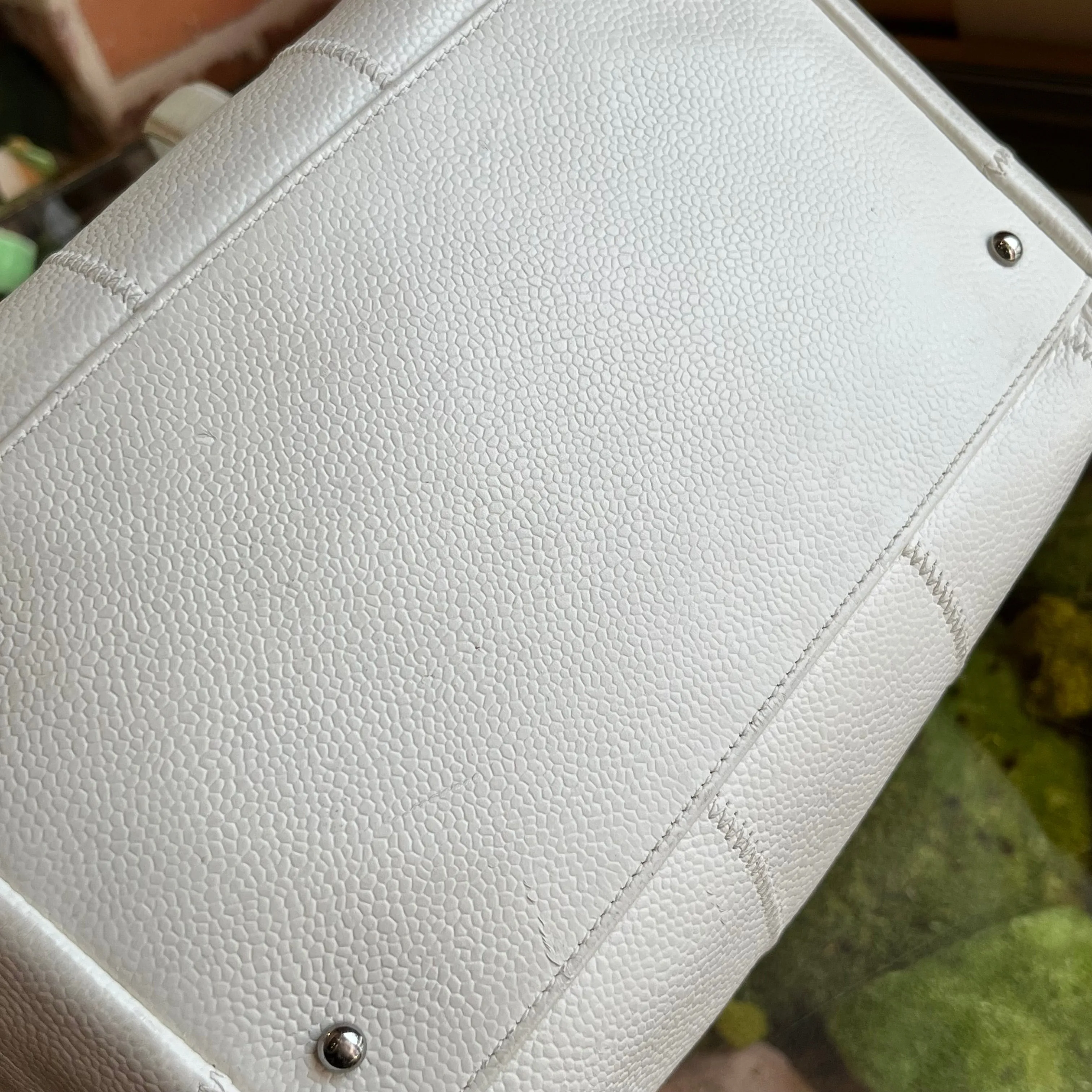 CHANEL LAX Bowler White Caviar Square Stitched Satchel Bag