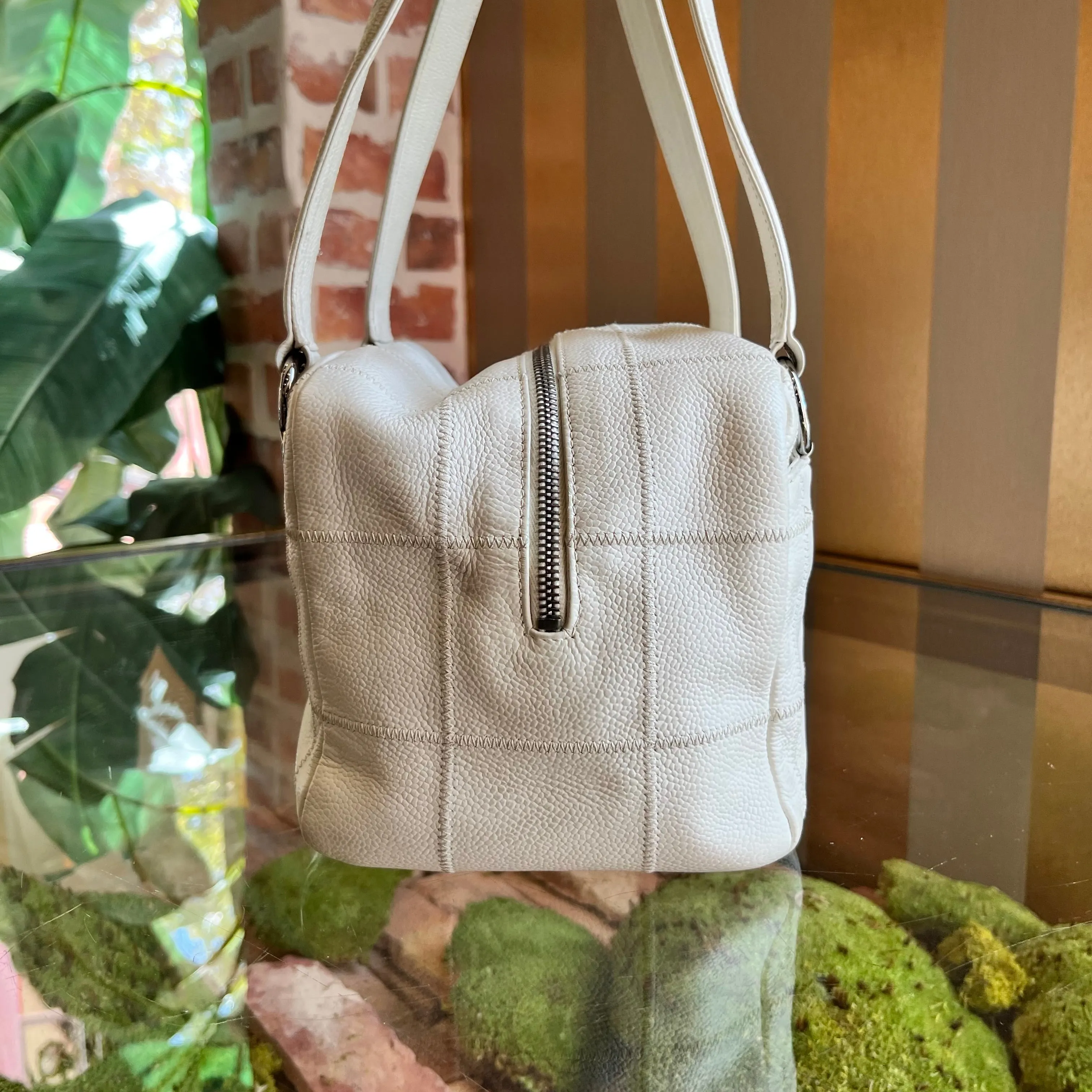 CHANEL LAX Bowler White Caviar Square Stitched Satchel Bag