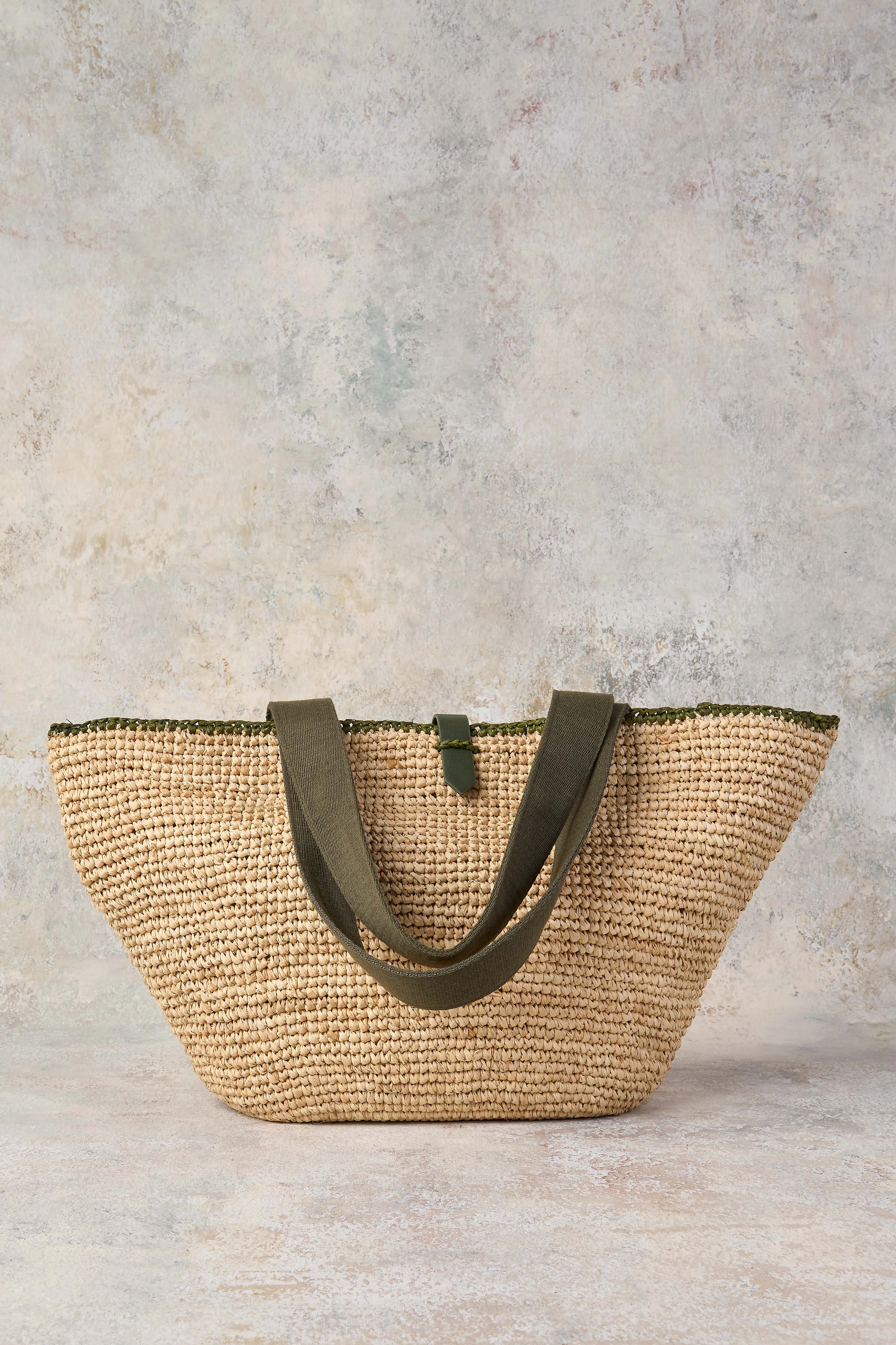Crochet Raffia Woven Basket - Natural