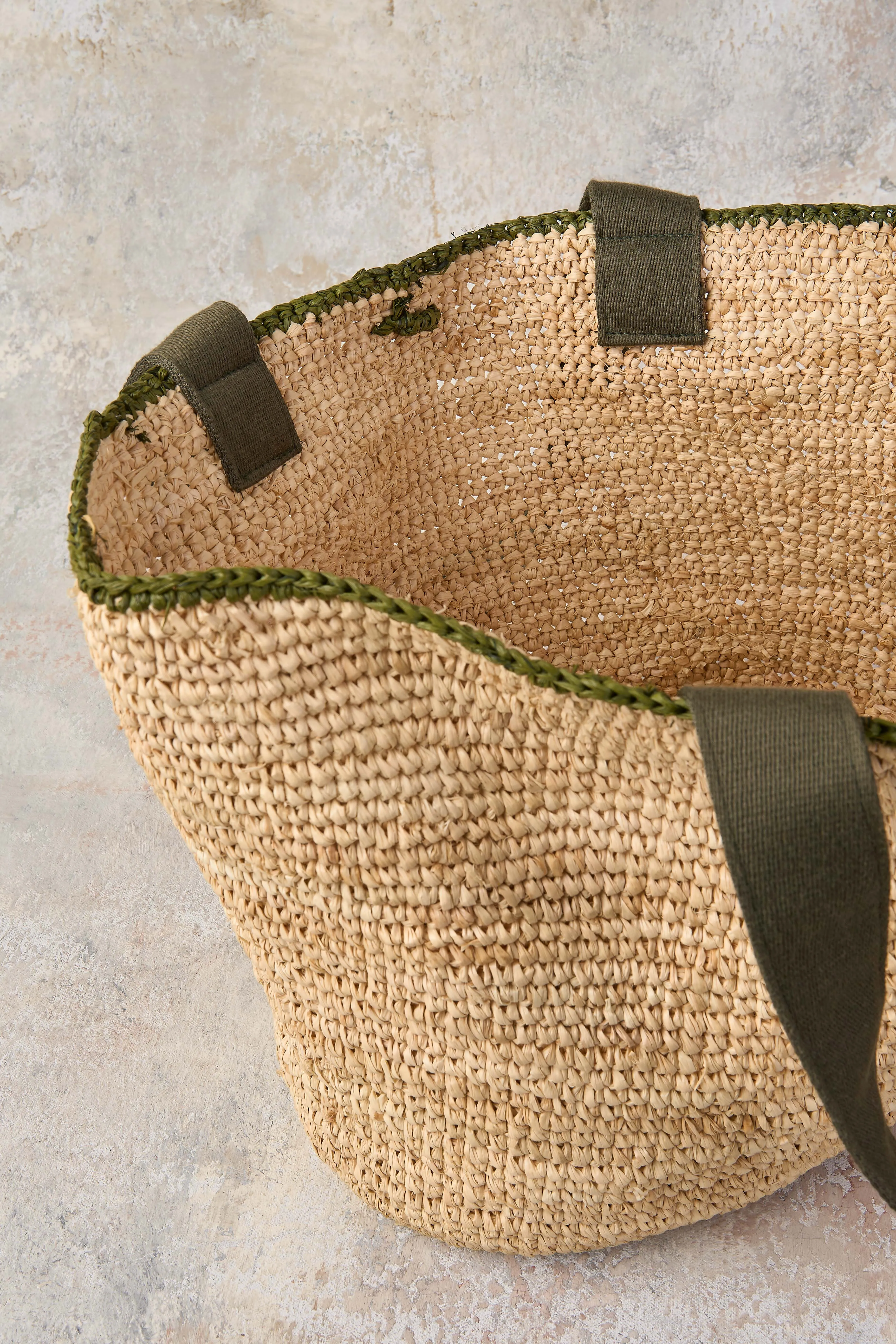 Crochet Raffia Woven Basket - Natural