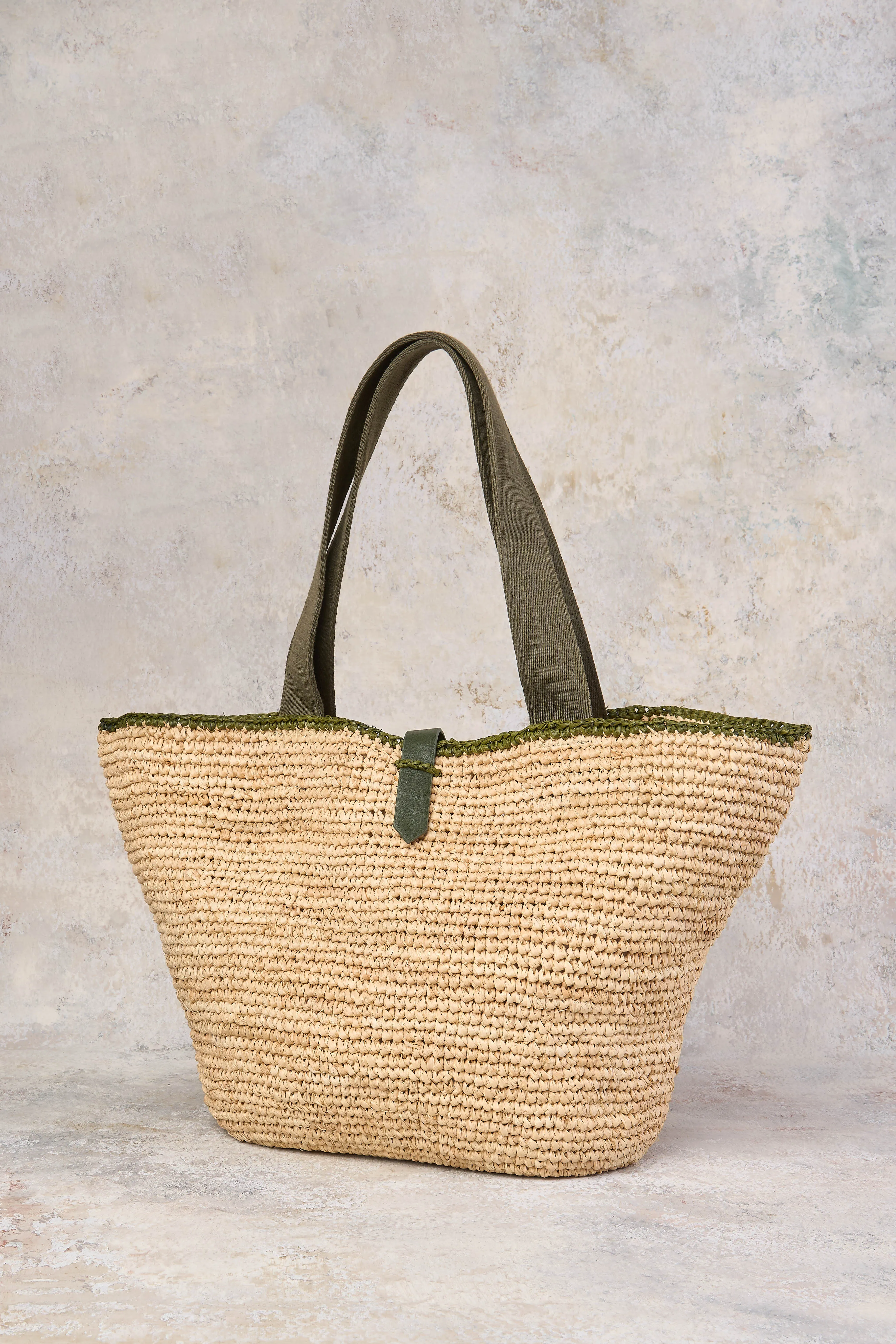 Crochet Raffia Woven Basket - Natural