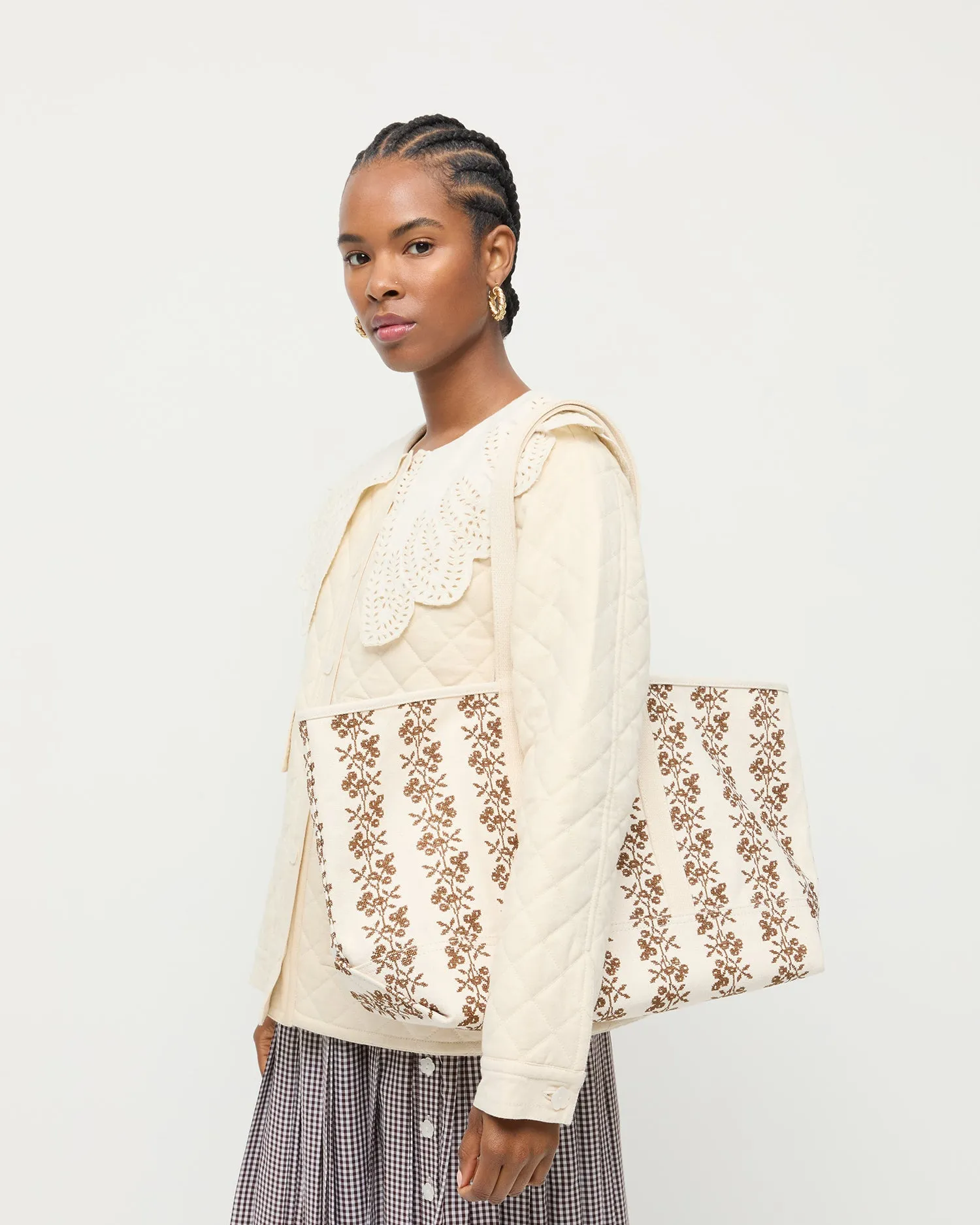 Deanie Natural/Brown Embroidered Tote