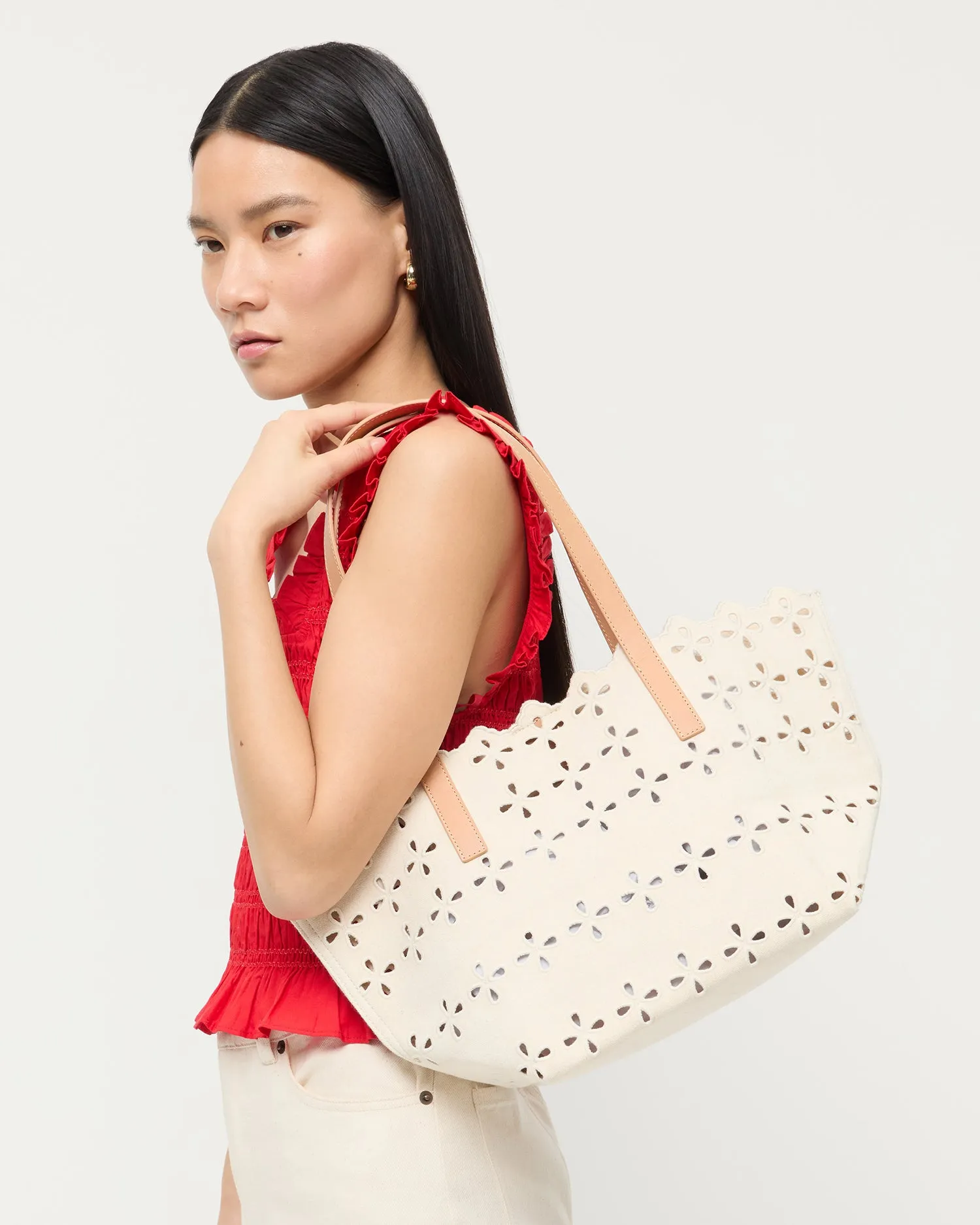 Easton Natural Embroidered Canvas Tote