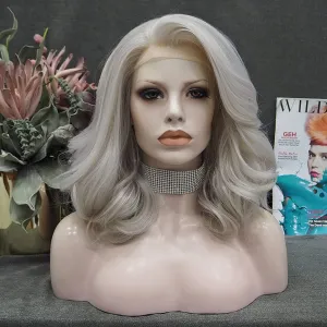 Emilia -  Silver Grey Shoulder Length Synthetic Lace Front Wigs