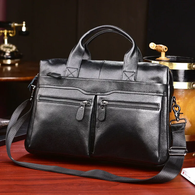 Genuine Leather Business 14 Inch Laptop Bag Briefcase