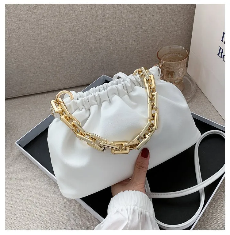 Gold Chains Dumpling Clip Purse Bag Women Cloud Underarm Shoulder Bag
