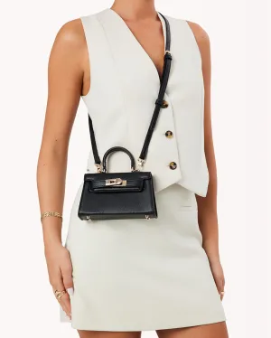 HARIETTE MINI HANDLE BAG - BLACK SAFFIANO