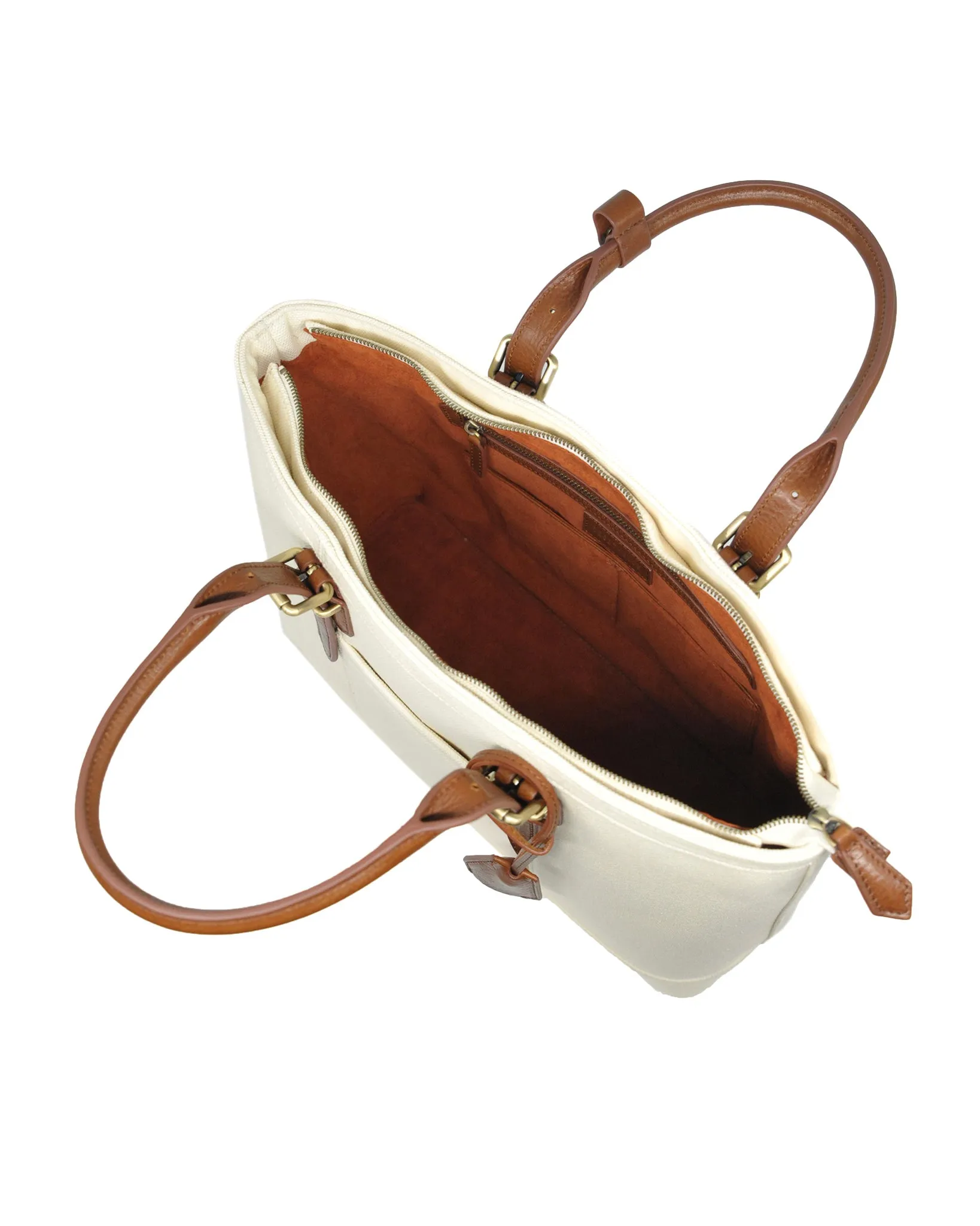 Heavy-Weight Canvas Traveller Tote (Ivory/ Cognac)
