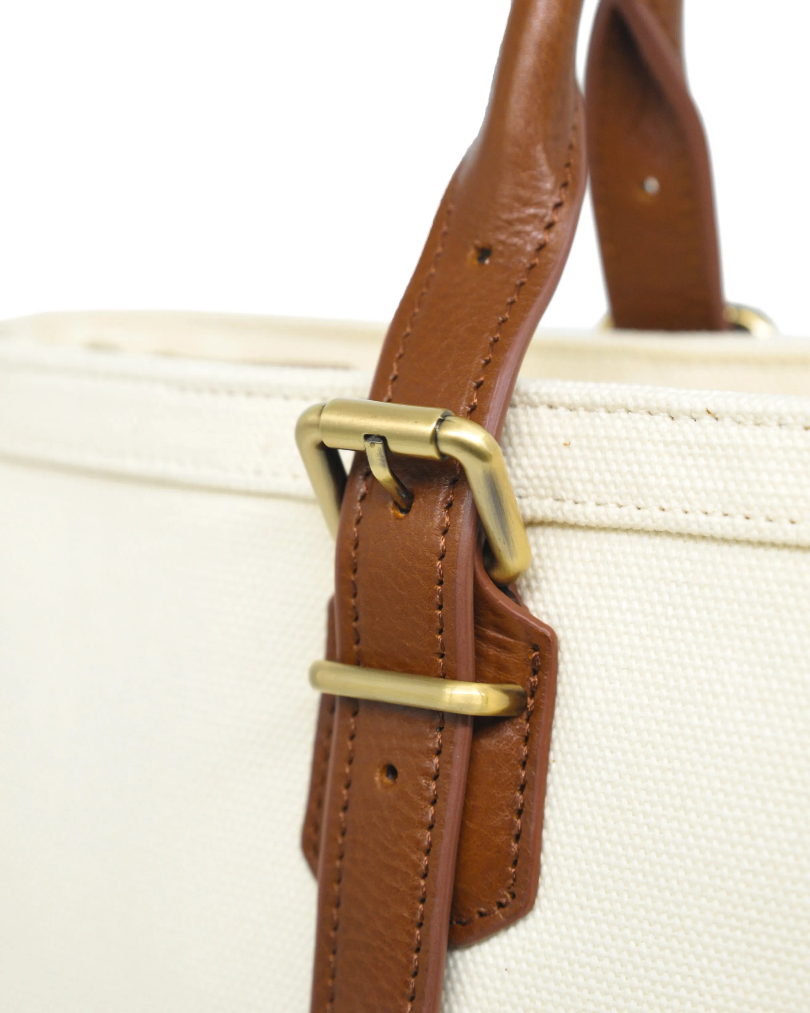 Heavy-Weight Canvas Traveller Tote (Ivory/ Cognac)