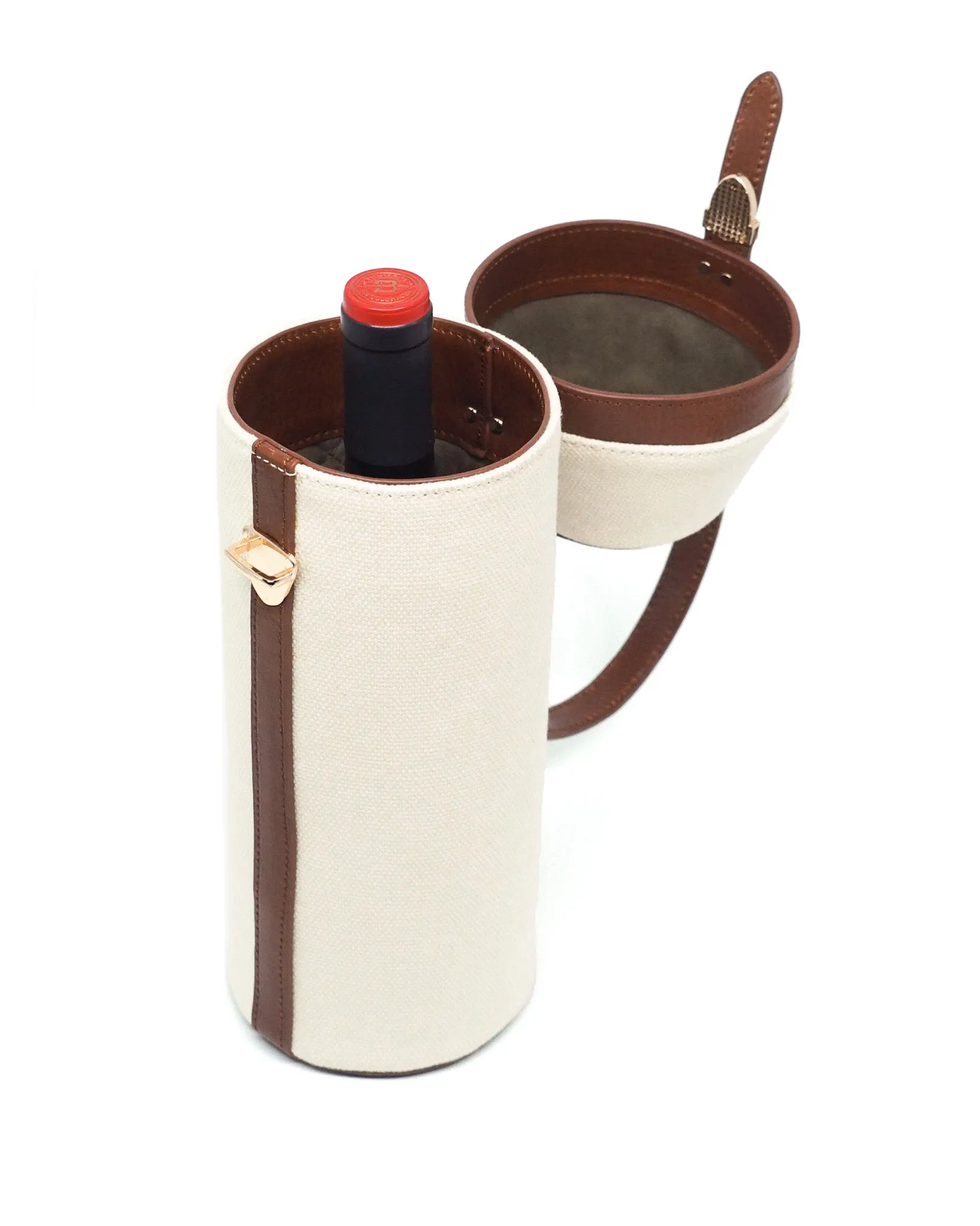 Heavy-Weight Canvas Wine Carrier (Ivory/ Cognac)