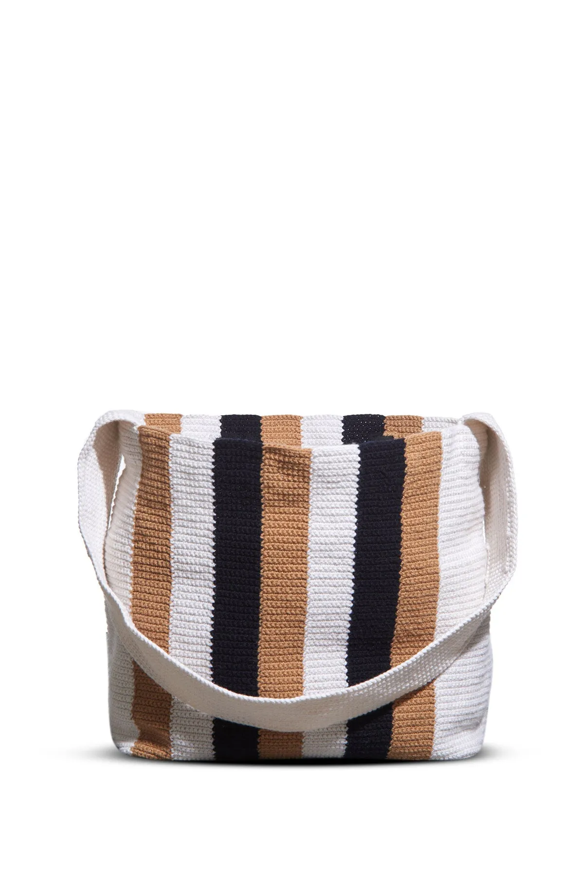 Large Crossover Knit Bag in Ivory. Black & Camel Cashmere