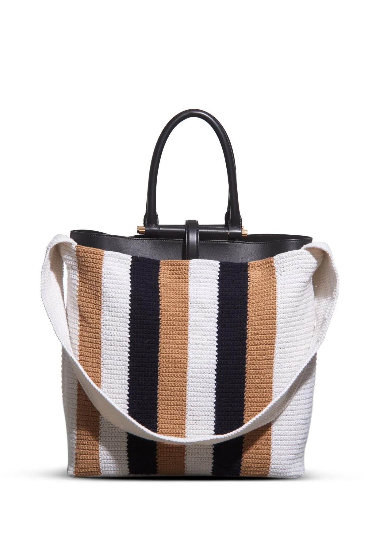 Large Crossover Knit Bag in Ivory. Black & Camel Cashmere