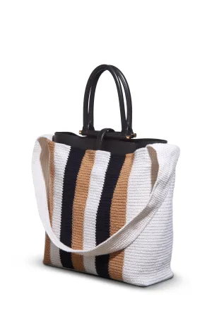Large Crossover Knit Bag in Ivory. Black & Camel Cashmere