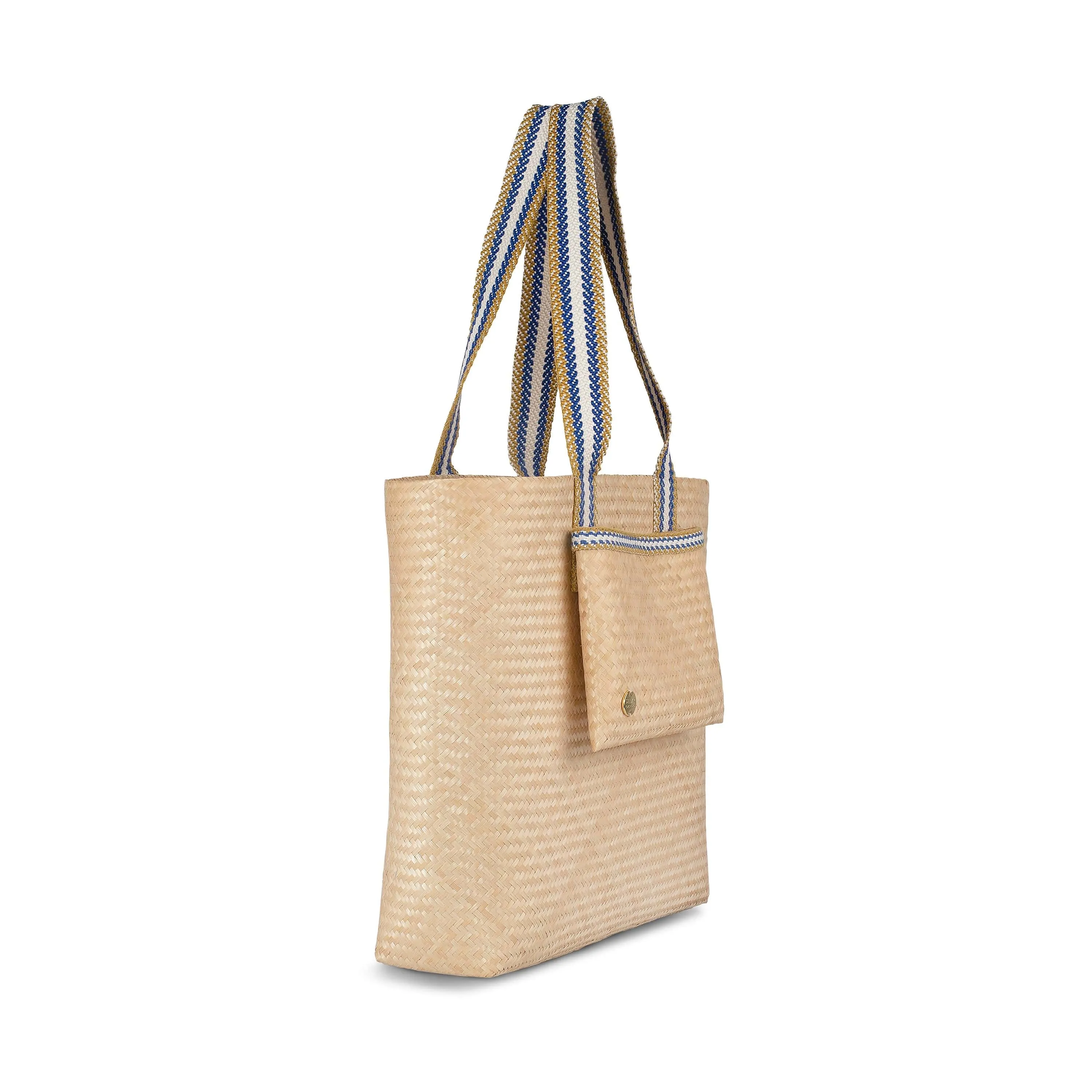 Lembata Bamboo Small Shopper Bag | Neutral & Blue Stripe