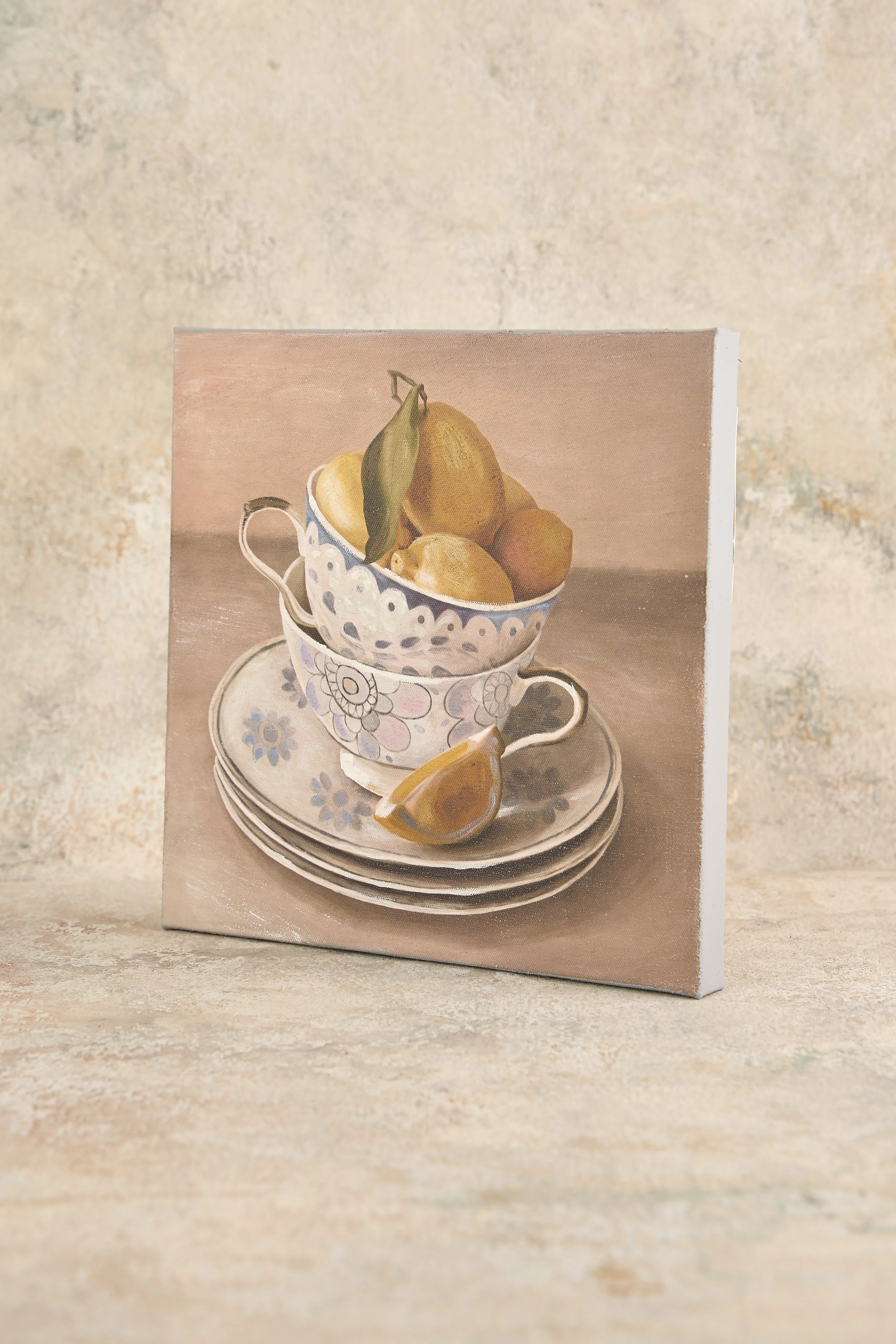 Lemon Teacups Saucers Painting