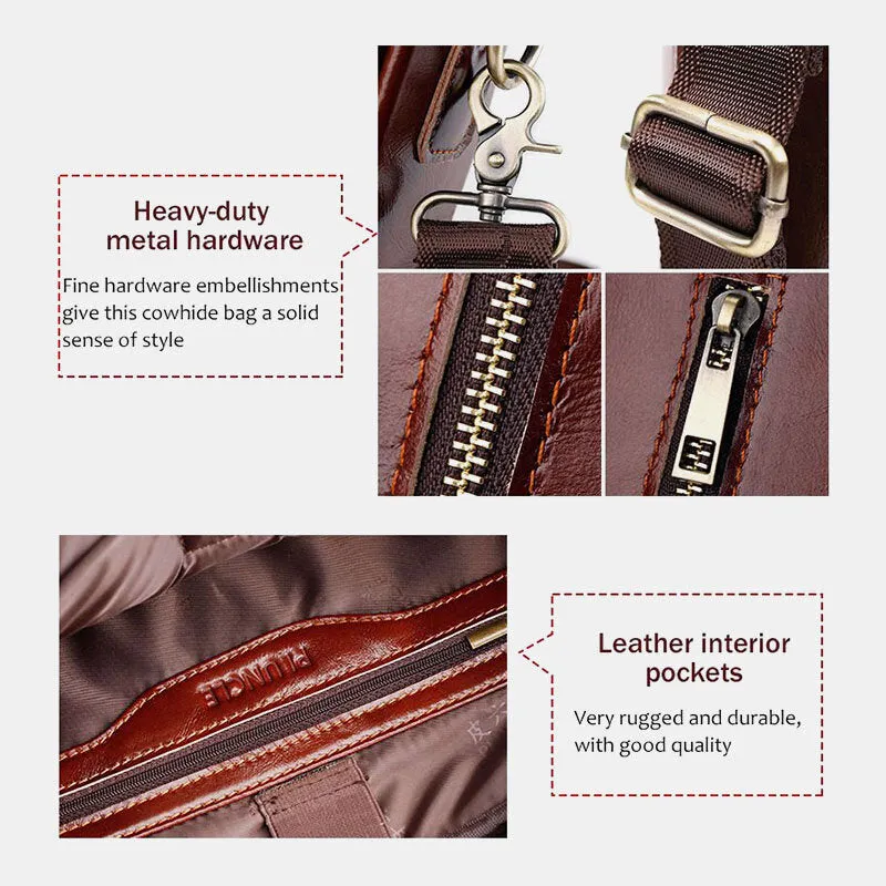 Men Genuine Leather Multifunction Large Capacity Multi-pocket Crossbody Bag Shoulder Bag Handbag Messenger Briefcase