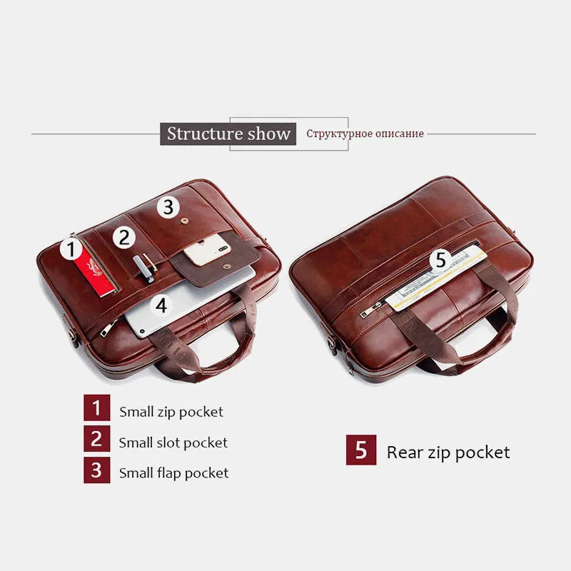 Men Genuine Leather Multifunction Large Capacity Multi-pocket Crossbody Bag Shoulder Bag Handbag Messenger Briefcase