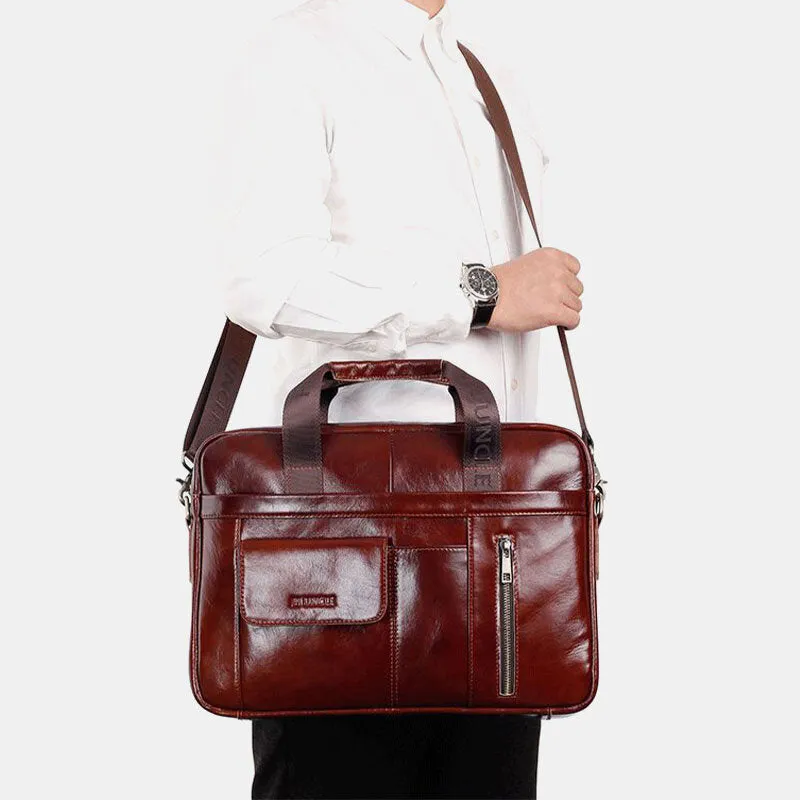 Men Genuine Leather Multifunction Large Capacity Multi-pocket Crossbody Bag Shoulder Bag Handbag Messenger Briefcase