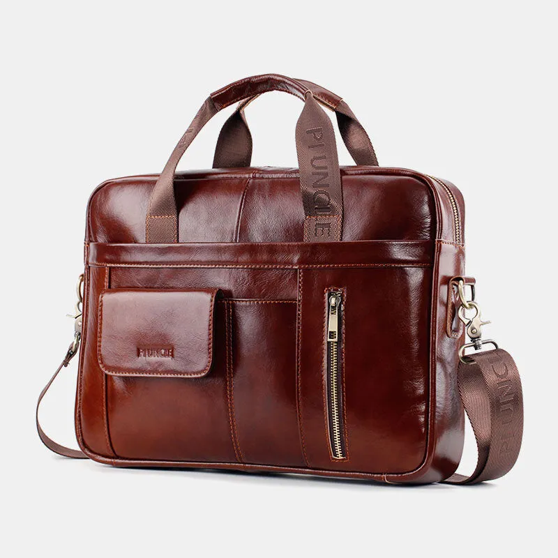 Men Genuine Leather Multifunction Large Capacity Multi-pocket Crossbody Bag Shoulder Bag Handbag Messenger Briefcase