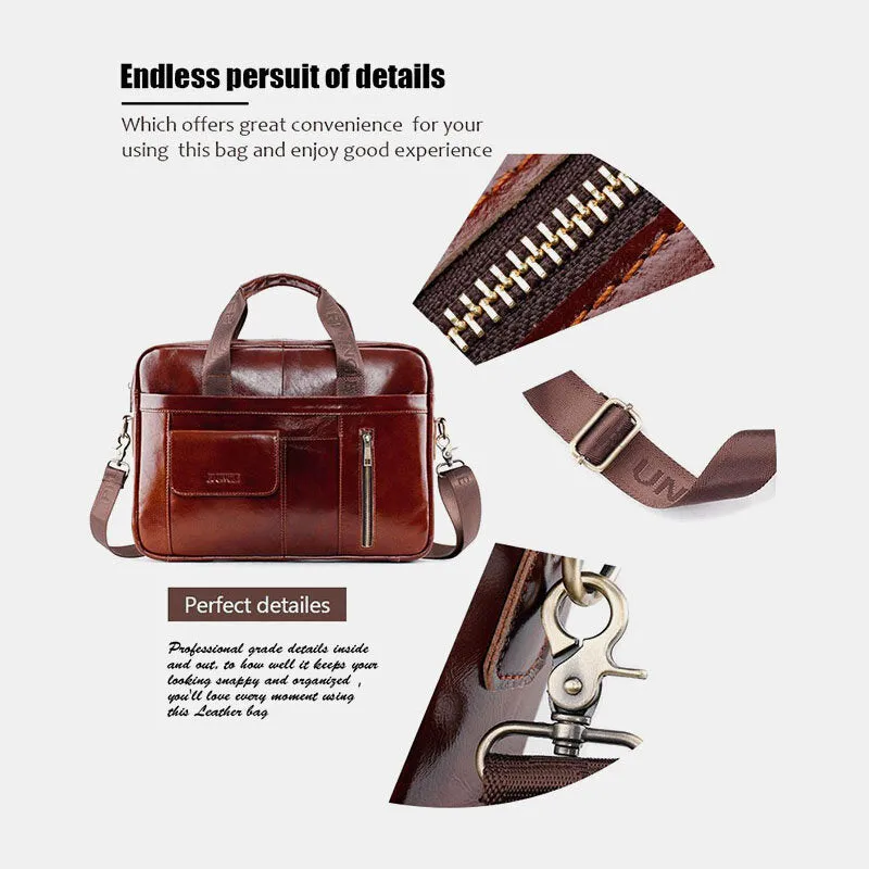 Men Genuine Leather Multifunction Large Capacity Multi-pocket Crossbody Bag Shoulder Bag Handbag Messenger Briefcase