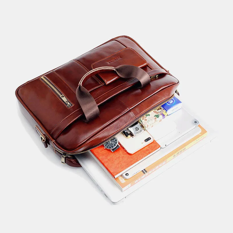 Men Genuine Leather Multifunction Large Capacity Multi-pocket Crossbody Bag Shoulder Bag Handbag Messenger Briefcase