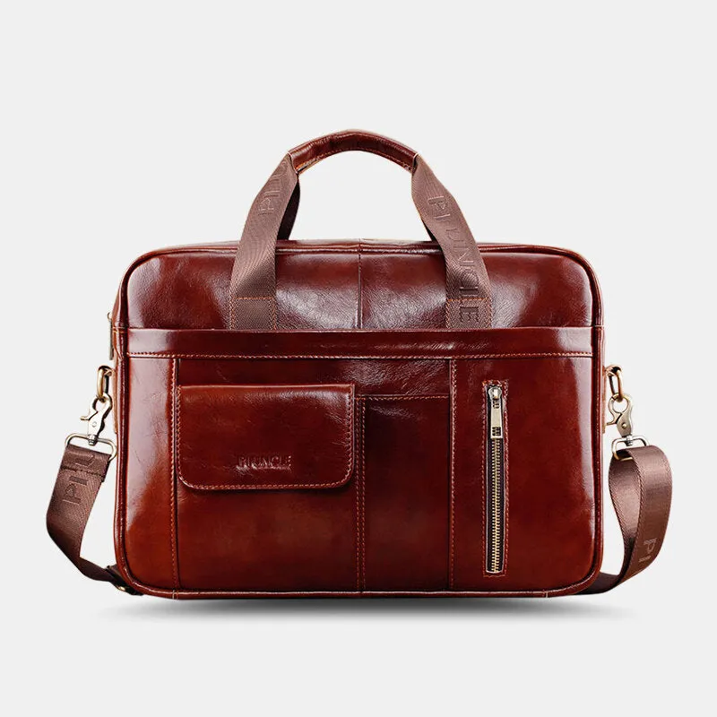 Men Genuine Leather Multifunction Large Capacity Multi-pocket Crossbody Bag Shoulder Bag Handbag Messenger Briefcase