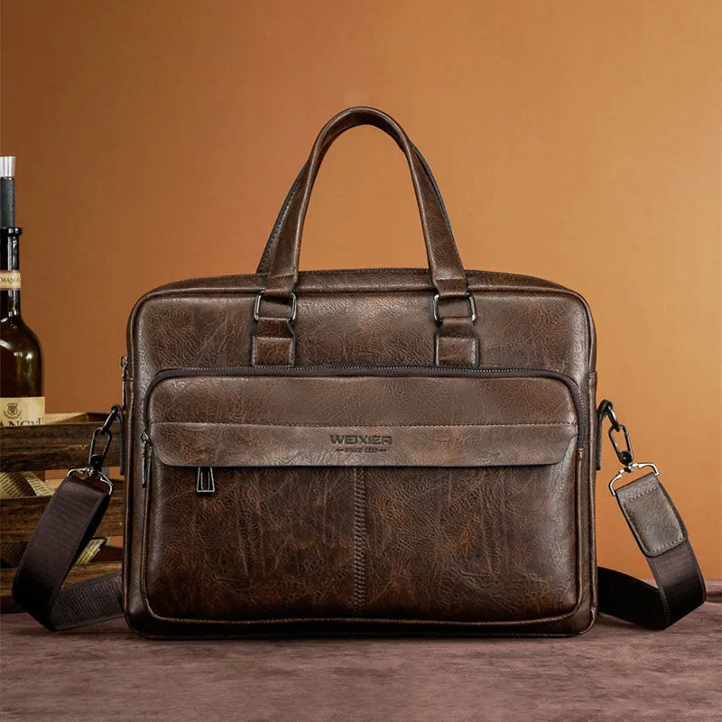 Men Large Capacity Vintage 13 Inch Computer Bag Messenger Bag Crossbody Bags Shoulder Bag Briefcase