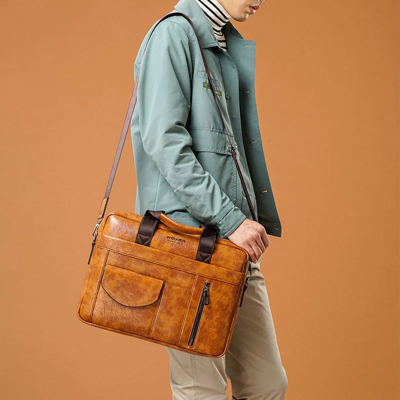 Men Multi-pocket Anti-theft Crossbody Bags Large Capacity Retro 13.3 Inch Laptop Messenger Bag Briefcase Shoulder Bag