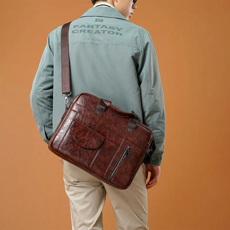 Men Multi-pocket Anti-theft Crossbody Bags Large Capacity Retro 13.3 Inch Laptop Messenger Bag Briefcase Shoulder Bag