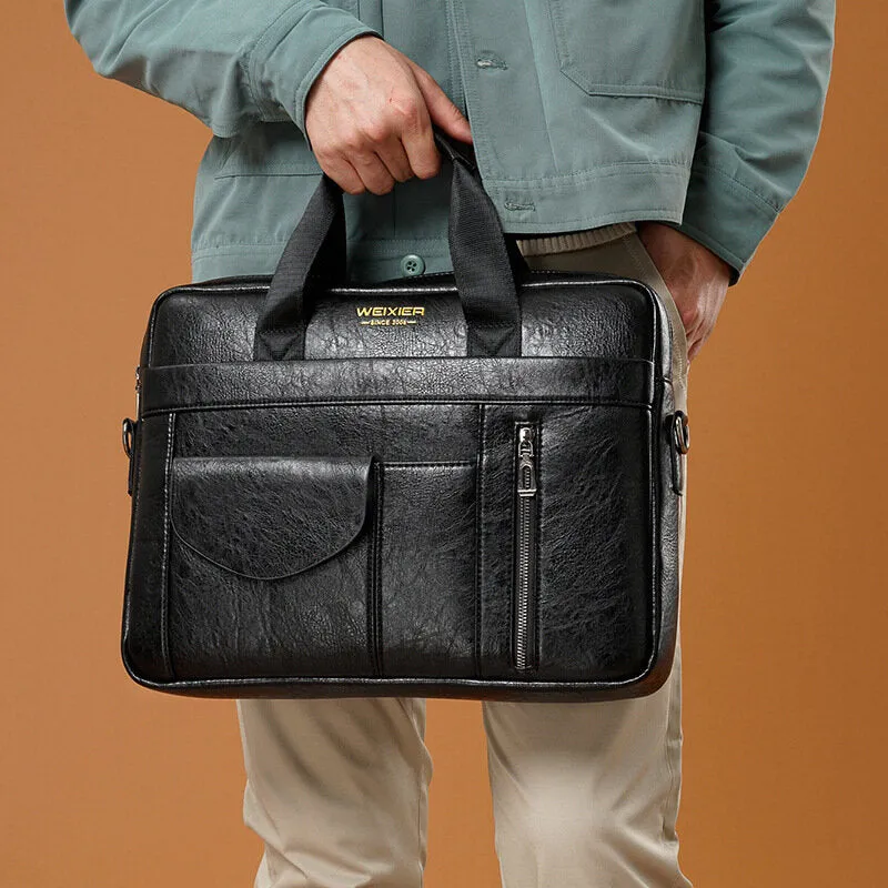 Men Multi-pocket Anti-theft Crossbody Bags Large Capacity Retro 13.3 Inch Laptop Messenger Bag Briefcase Shoulder Bag