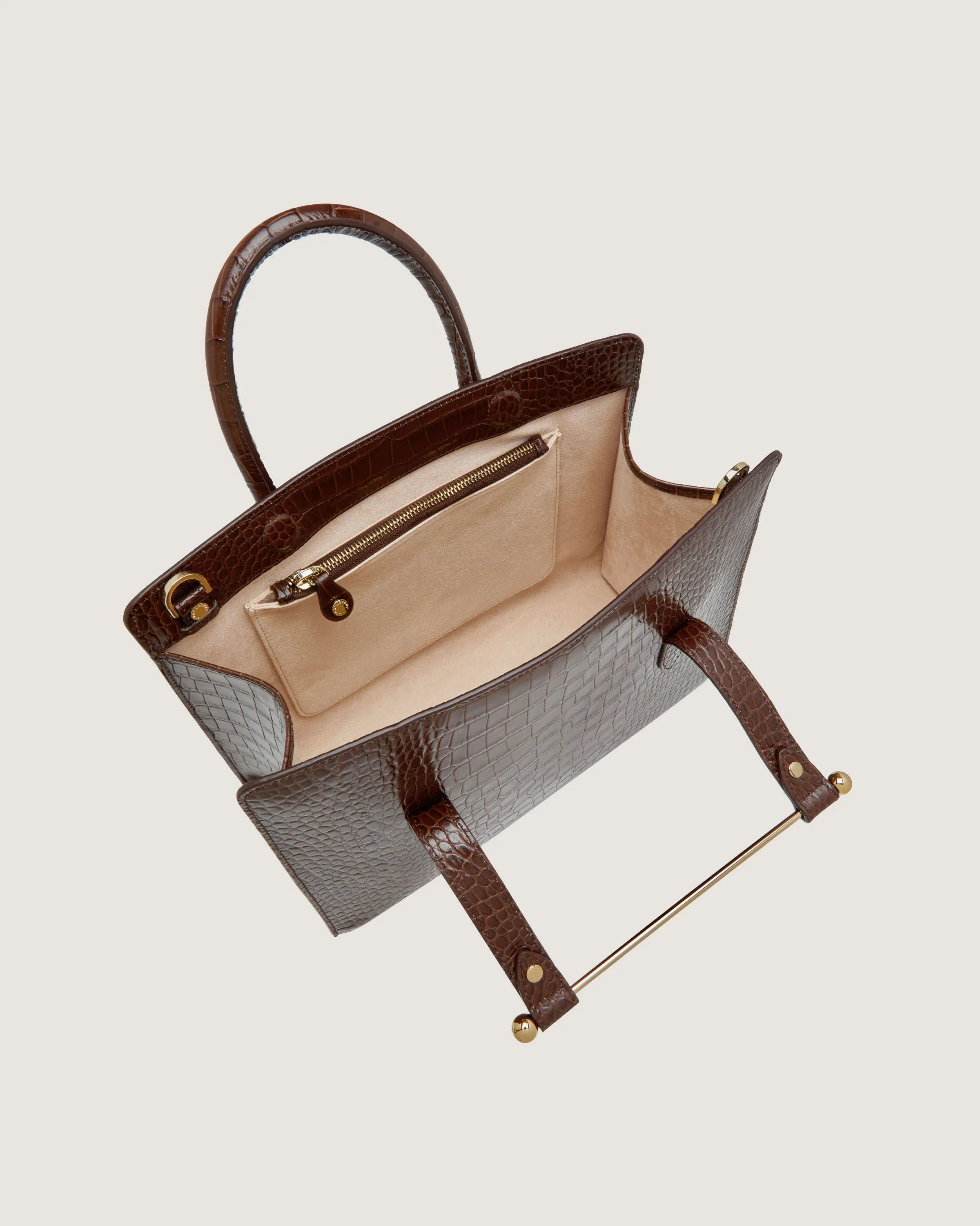 Midi Tote - Croc-Embossed Leather Chocolate