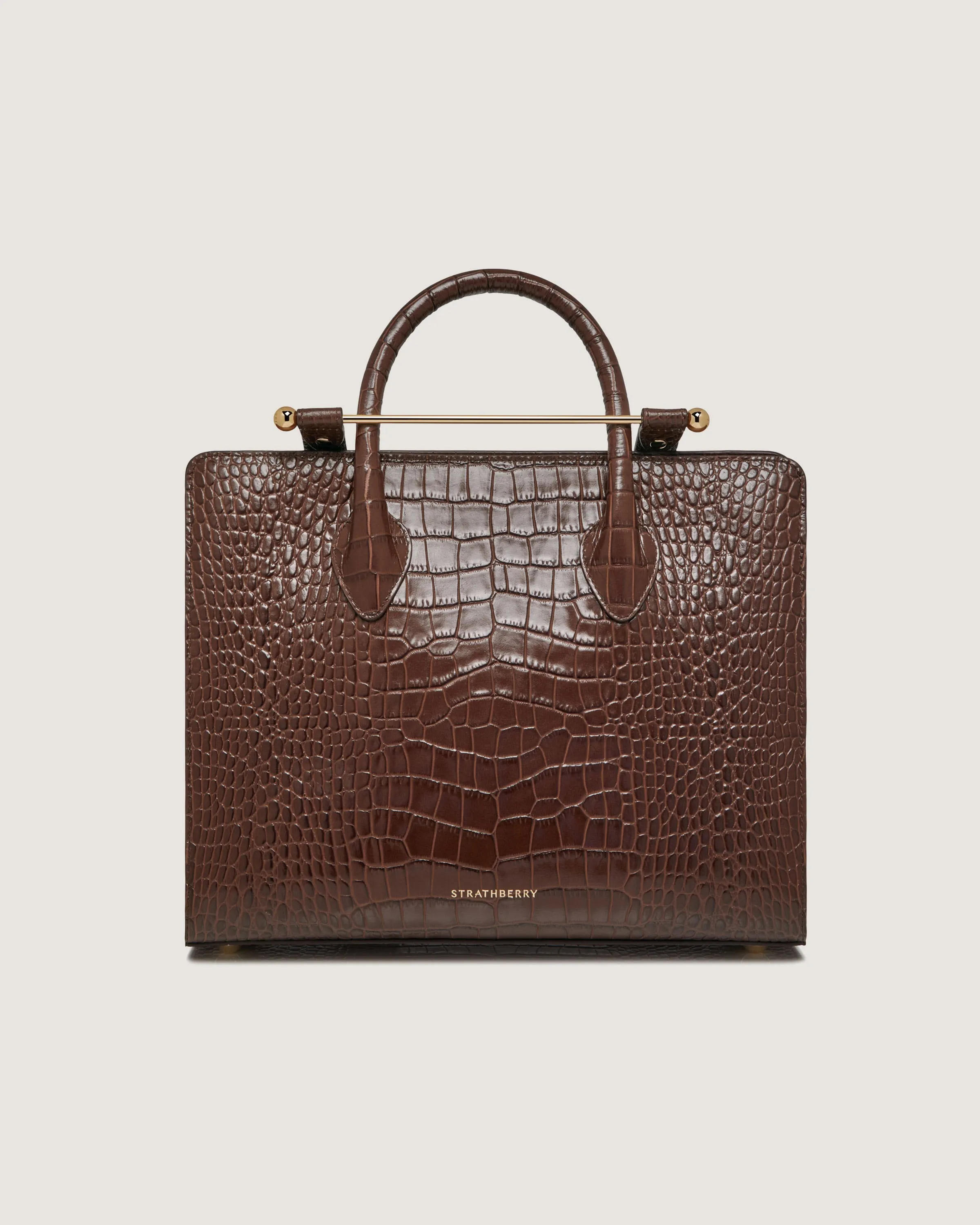 Midi Tote - Croc-Embossed Leather Chocolate